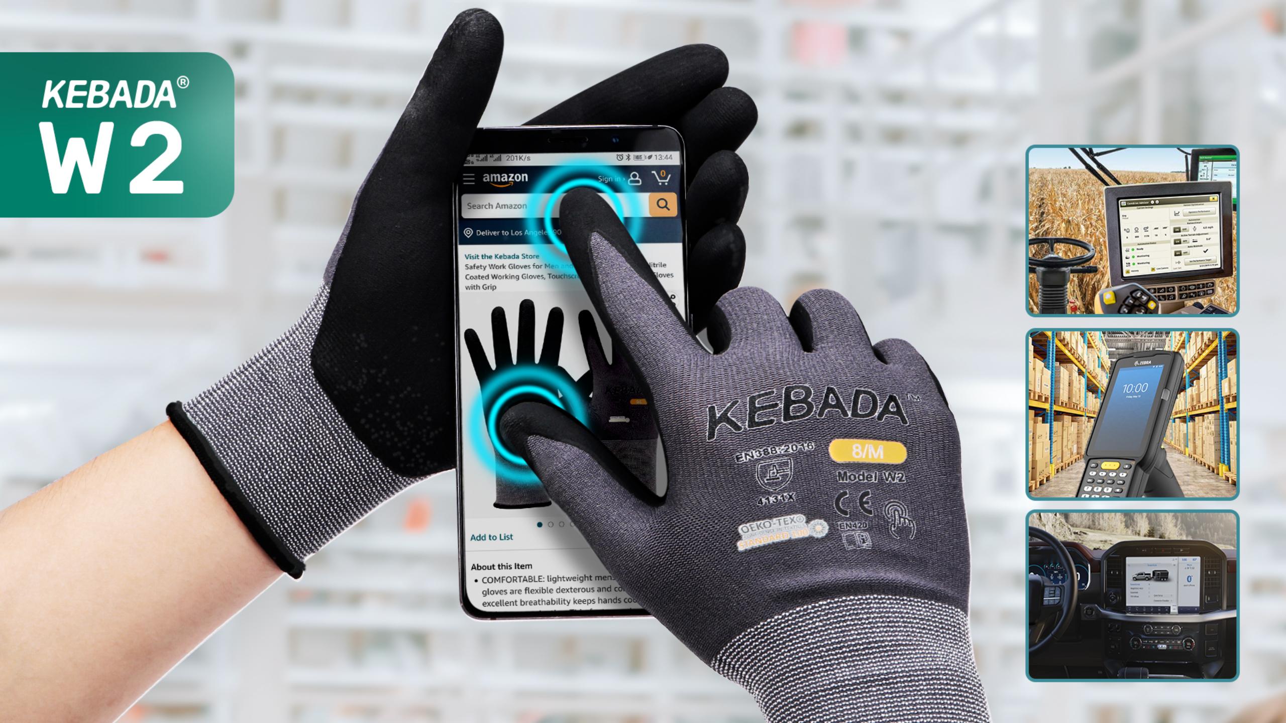 thumbnail video image 2 of 6 Pairs KEBADA W2 Nitrile Coated Work Gloves for Men and Women, Stretch Fit, Grip Gloves for Gardening, Construction, Warehouse, and Outdoor Work, Large, 2 of 8