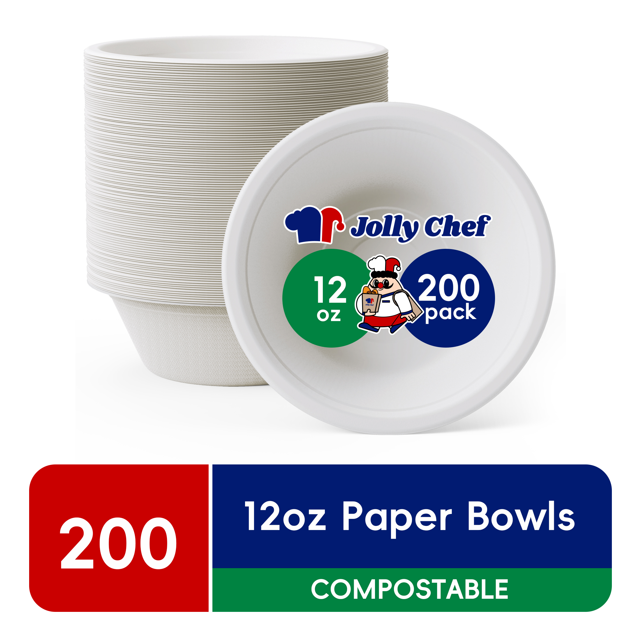 thumbnail video image 2 of JOLLY CHEF Compostable Disposable Paper Bowls,12 Ounce,200 Count, 2 of 9