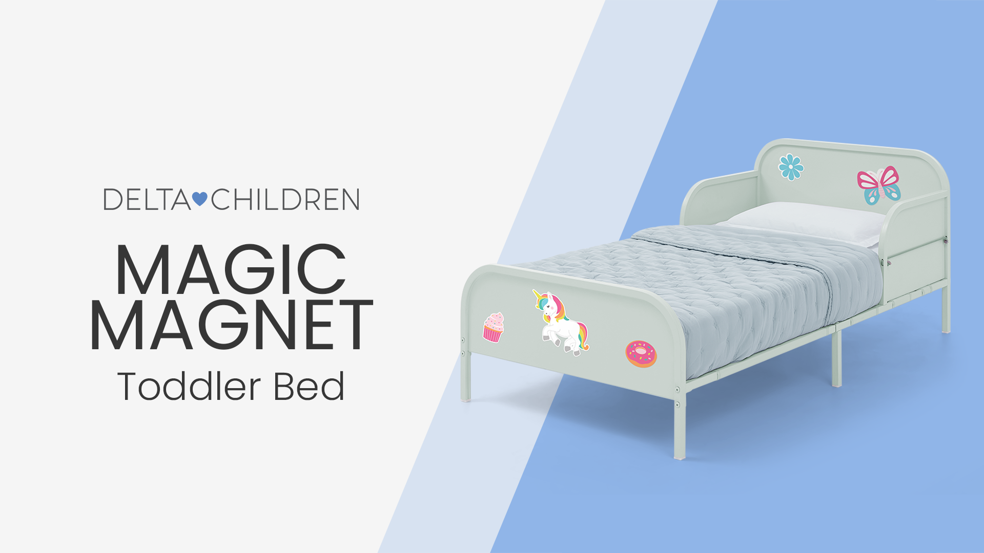 thumbnail video image 2 of Delta Children Magic Magnet Toddler Bed with Customizable Magnets & Built-In Book Storage, Sage, 2 of 19