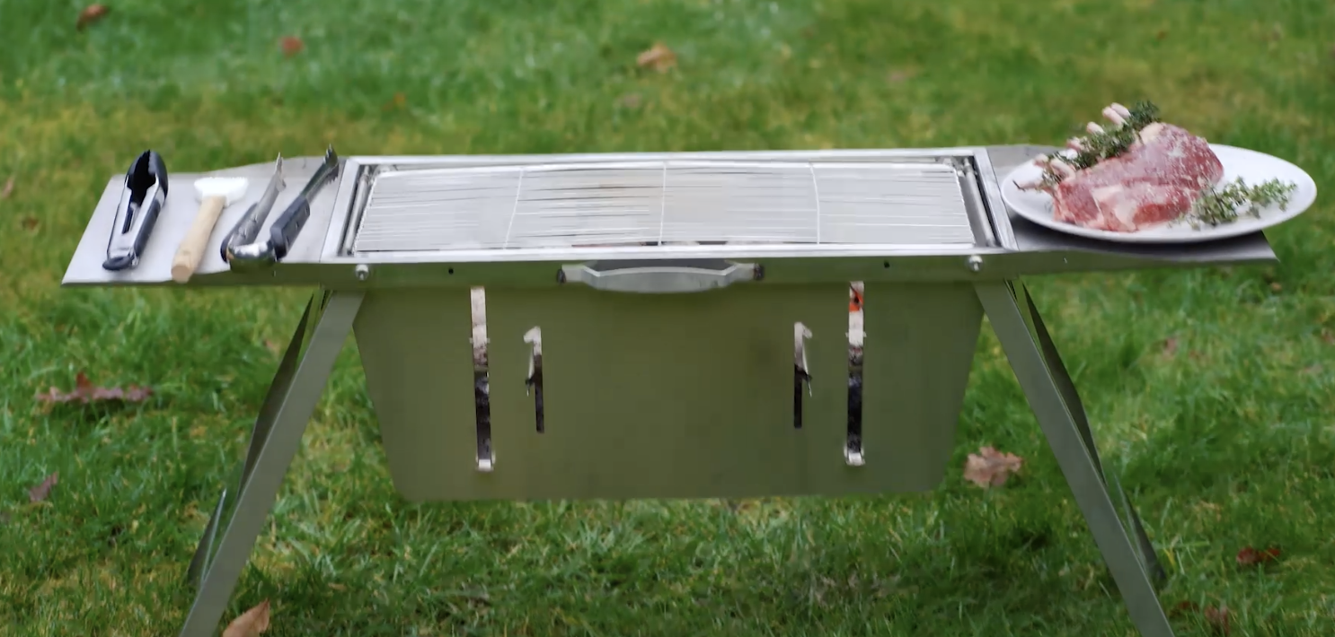 thumbnail video image 2 of Foldable Barbecue Stand Stainless Steel, 2 of 12