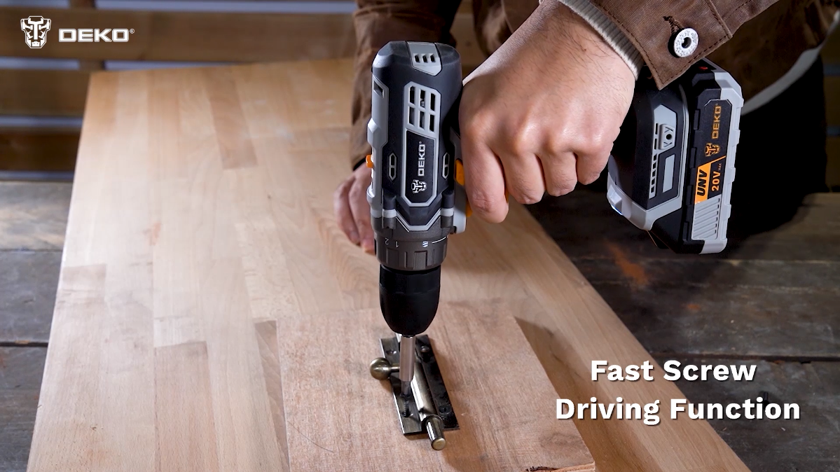 thumbnail video image 2 of DEKOPRO 20V Cordless Drill Set, Electric Power Drill with 3/8 Inch Keyless Chuck 18+1 Positions, 2 of 11