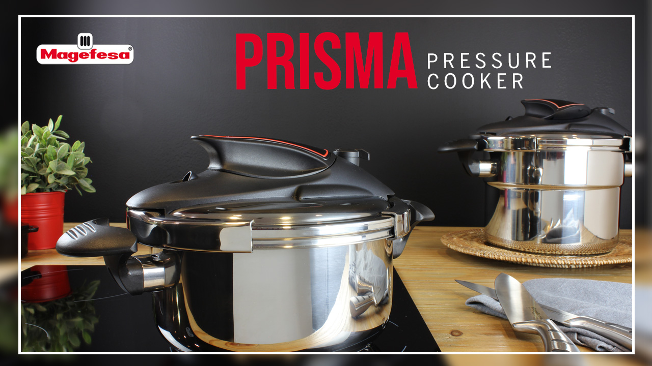 thumbnail video image 2 of Magefesa Prisma 4.2 + 6.3 Quart Stainless Steel Stovetop Pressure Cooker Set, 2 of 8