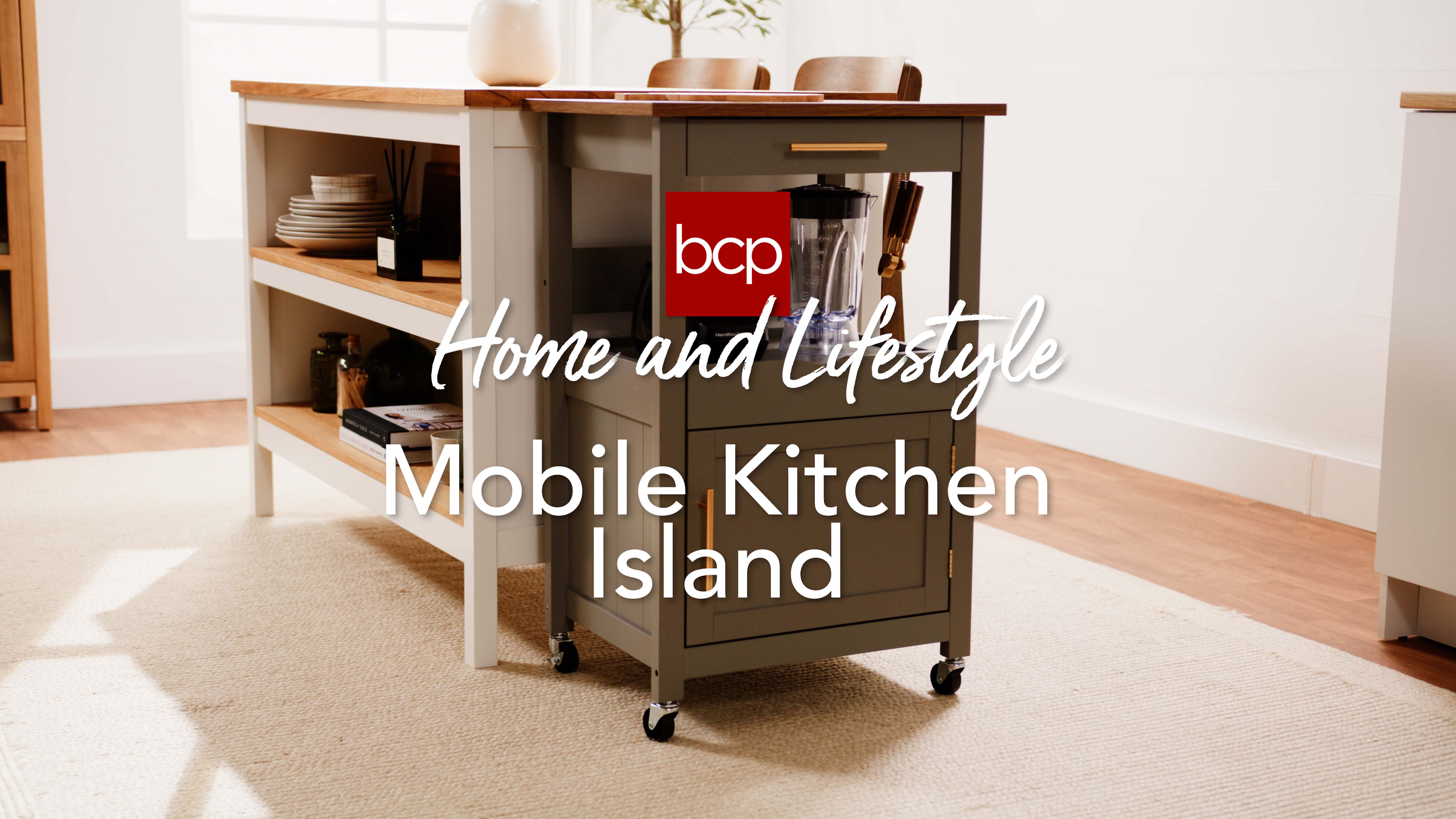 thumbnail video image 2 of Best Choice Products Rolling Kitchen Island Cart, Cabinet W/ Drawer, Sliding Tray, Outlet, Wheels, Hooks - Midnight Blue, 2 of 11