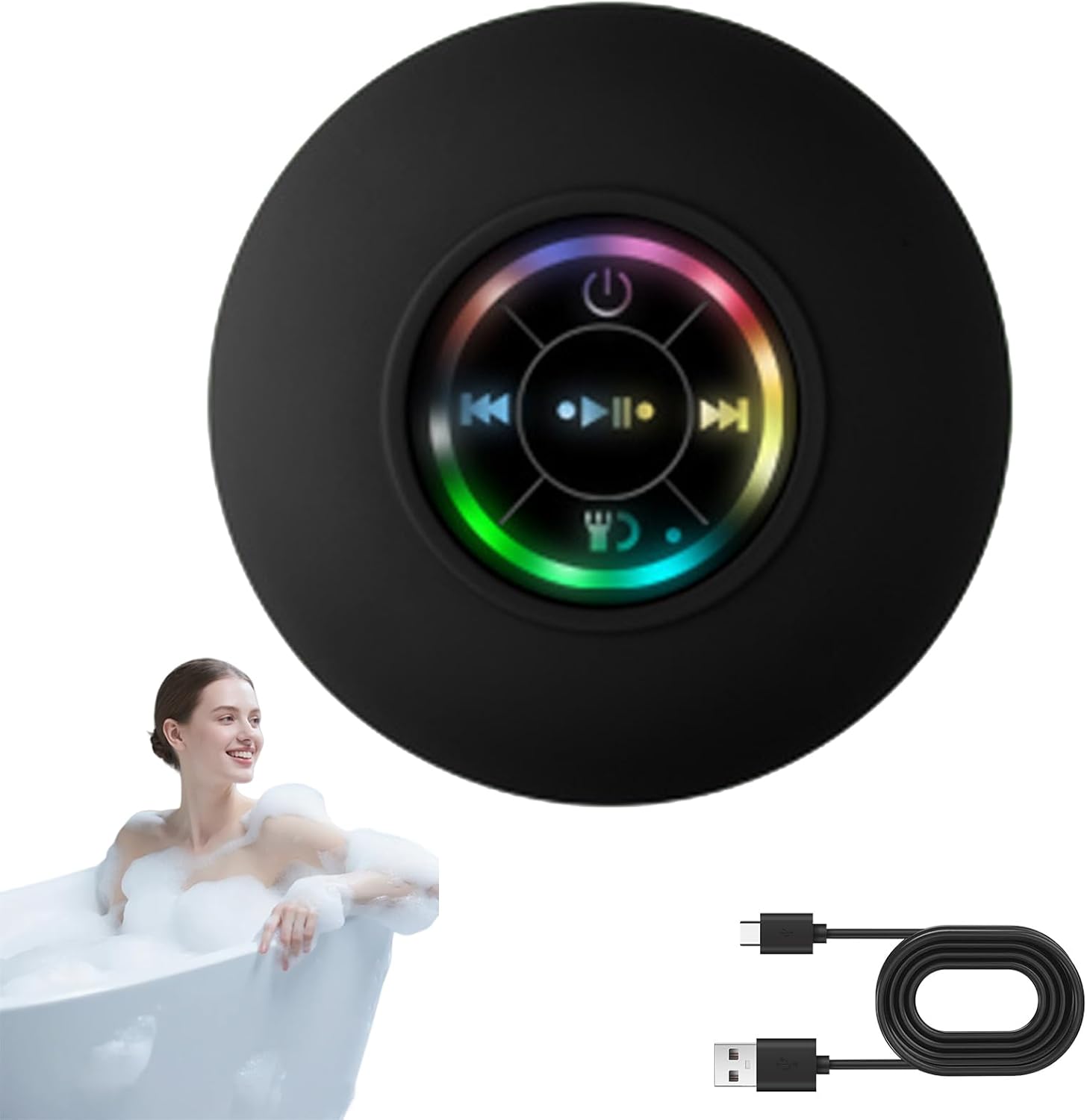thumbnail video image 2 of Bluetooth Floating Pool Speaker, Bluetooth Waterproof Speaker with LED Light, Bluetooth Suction Cup Speaker, Portable Bluetooth Speaker for Shower, Travel, Pool, River Floating, and Outdoor Fun, 2 of 9
