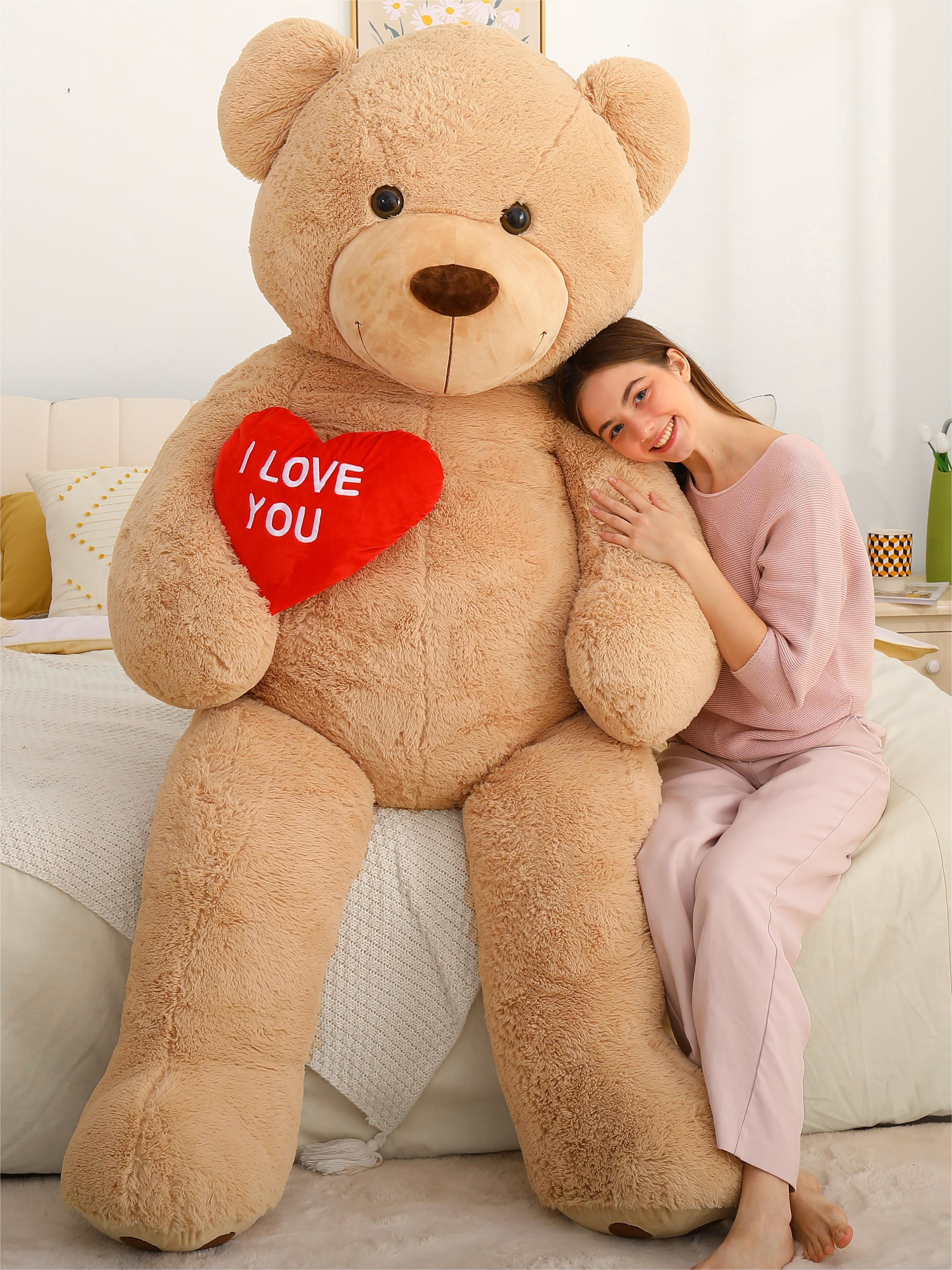 thumbnail video image 2 of MorisMos Brown Giant Teddy Bear 6ft Stuffed Animal "I Love You" Red Heart Jumbo Human Size Teddy Bear, 2 of 7