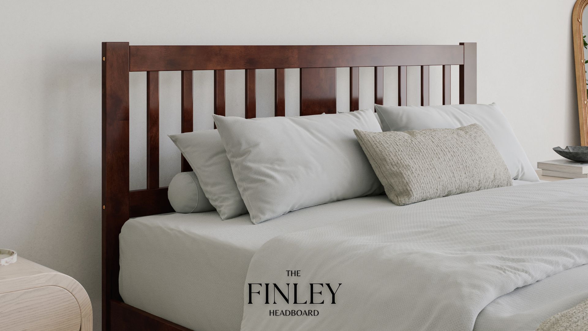 thumbnail video image 2 of AFI Finley Queen Slatted Wood Headboard, Walnut, 2 of 7