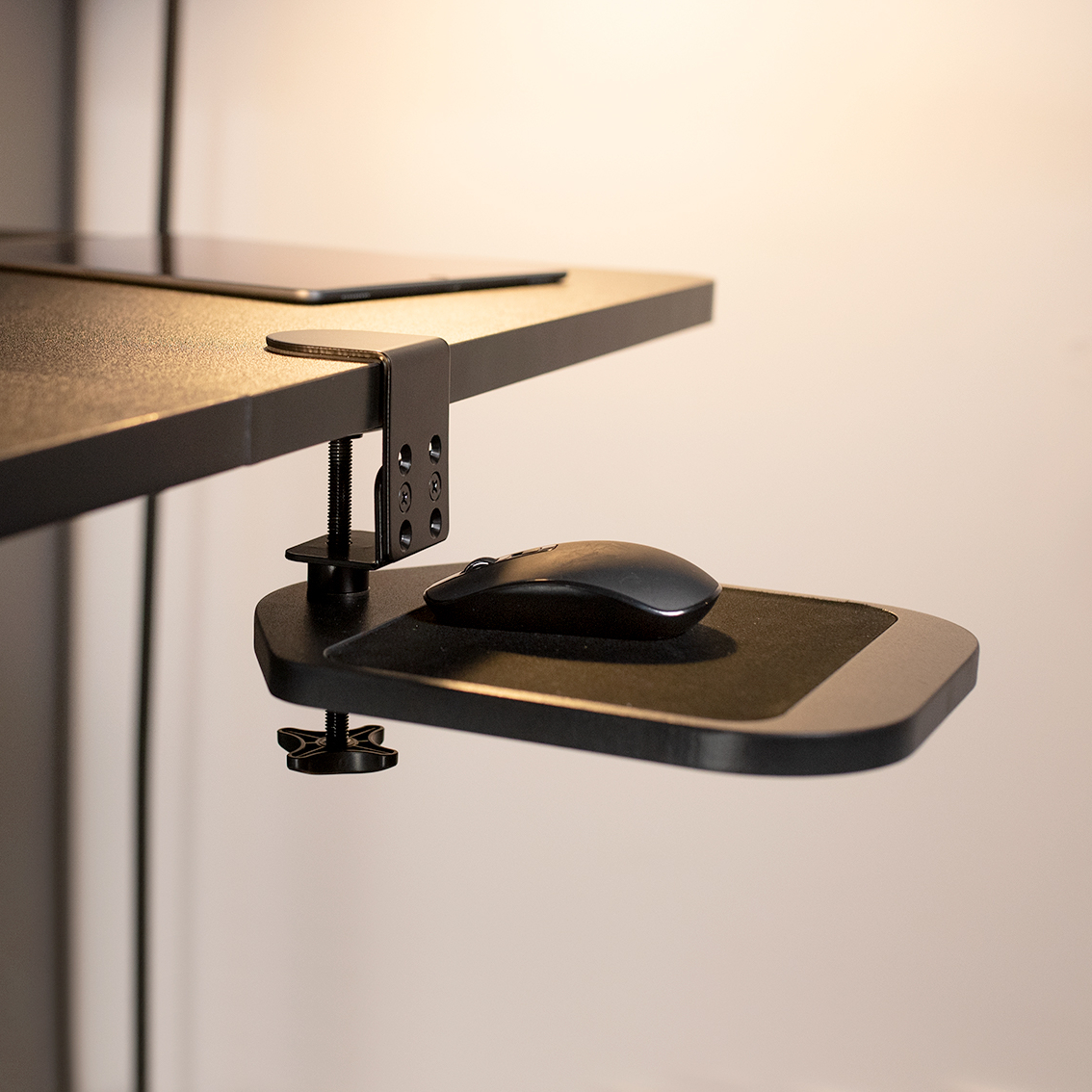 thumbnail video image 2 of VIVO Black Wooden Rotating Clamp-on Adjustable Computer Mouse Pad, Device Holder, 2 of 4