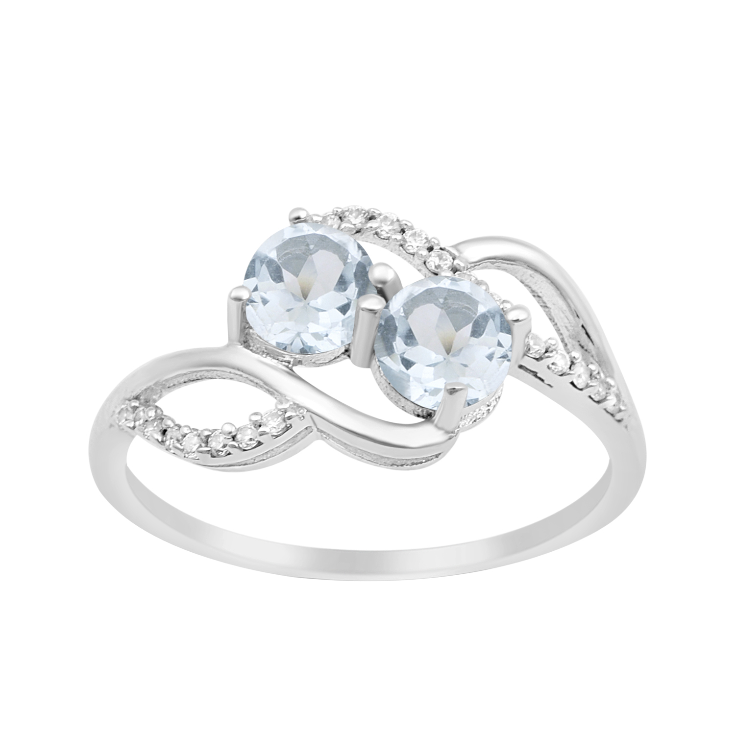 thumbnail video image 2 of 5mm Round Shape Blue Topaz Gemstone 925 Sterling Silver Dual Stone Women Wedding Ring, 2 of 7