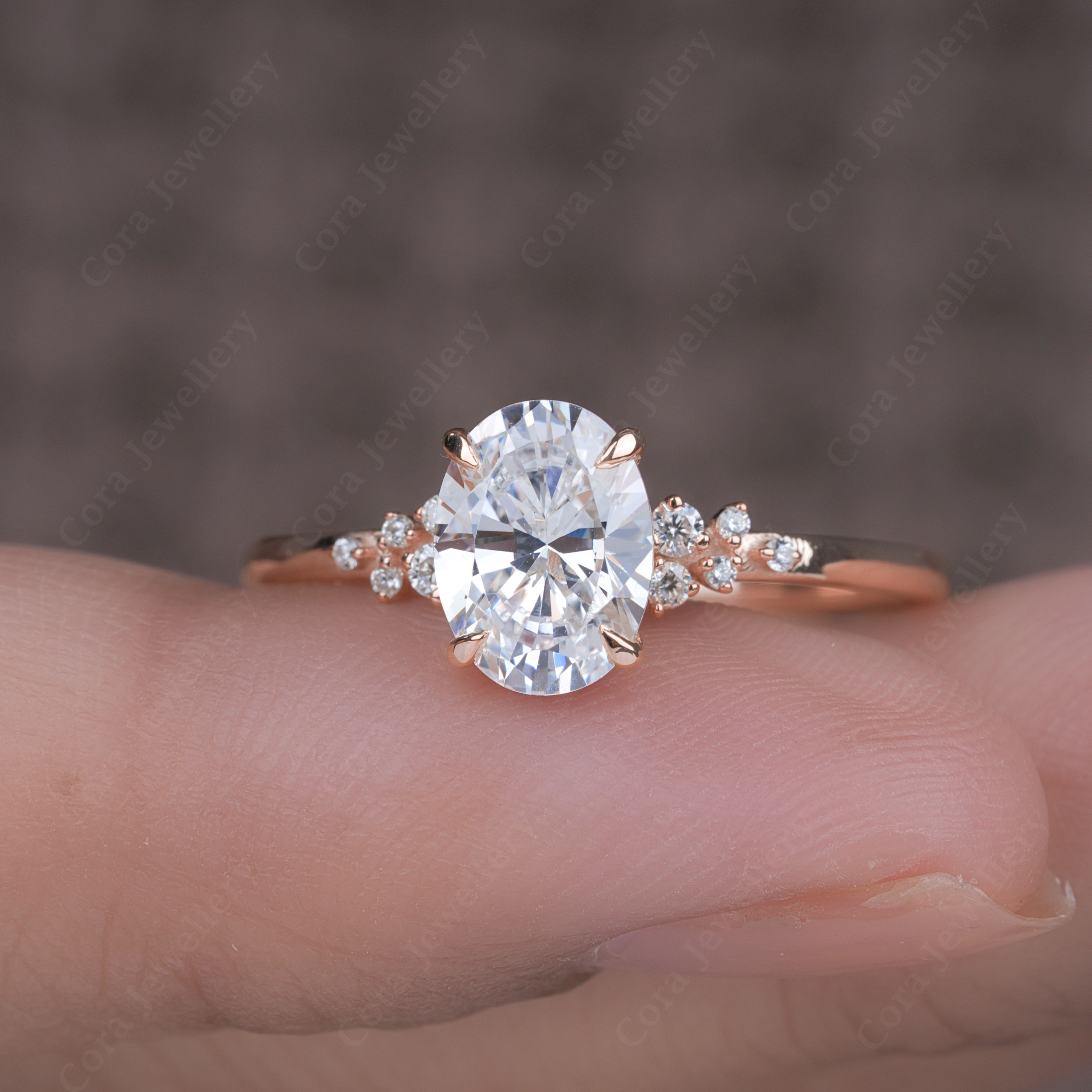 thumbnail video image 2 of Cora Jewellery 1.35TCW Sonw Drift Oval Moissanite Engagement Ring for Women, 10K Yellow Gold, 5 US, 2 of 10