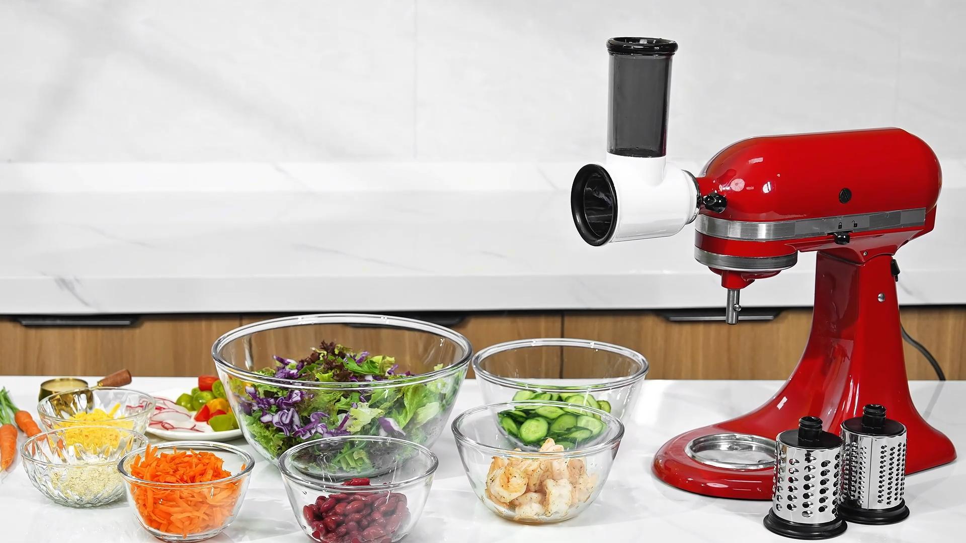 thumbnail video image 2 of TOCOKEID Blue Cheese Grater Slicer Attachment for KitchenAid Stand Mixer with 3 Blades, 2 of 8