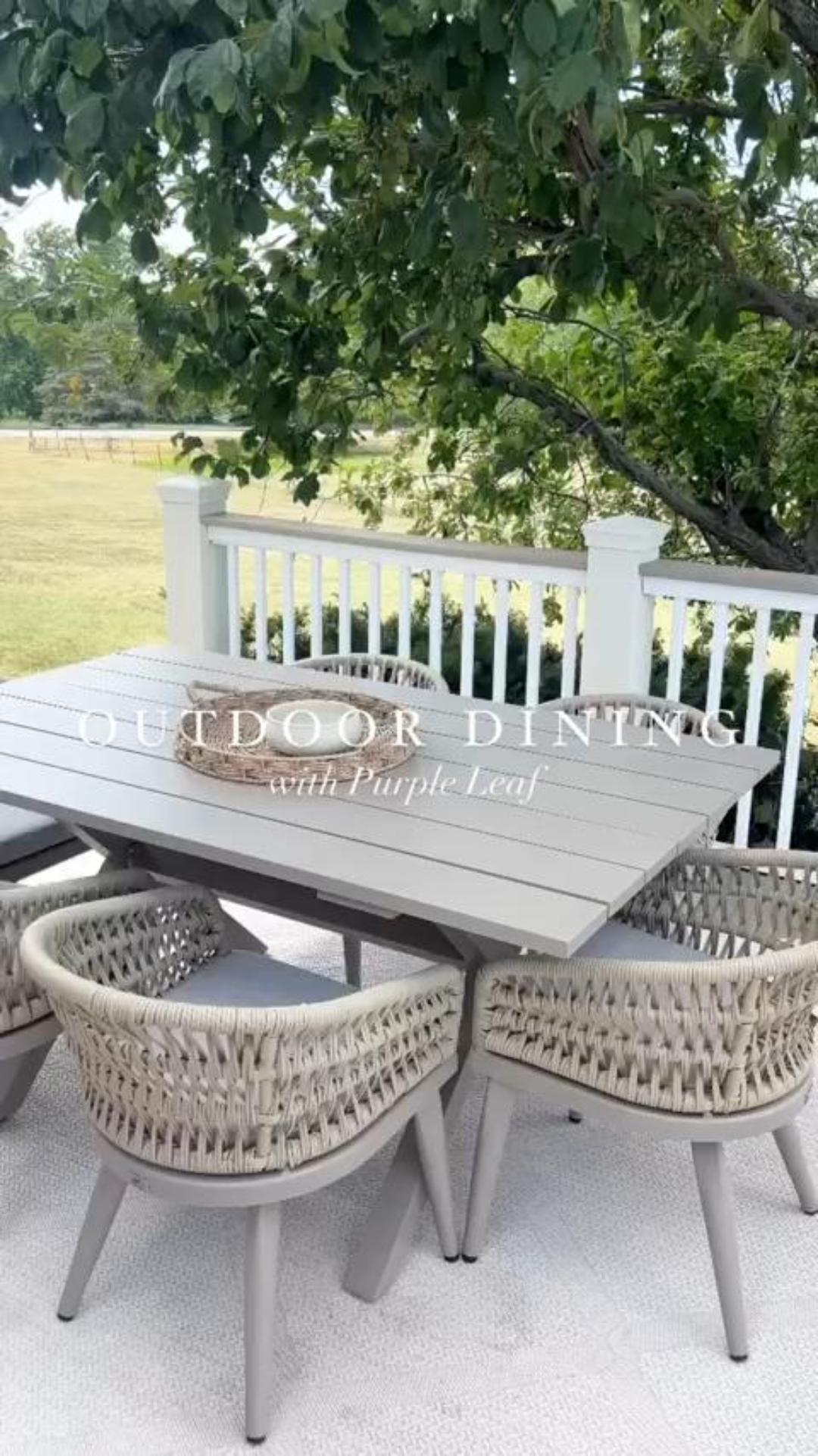 thumbnail video image 2 of PURPLE LEAF 11 Pieces Patio Dining Set, Rectangular Aluminum Outdoor Table and 10 Wicker Chairs with Cushions for Garden Kitchen and Porch, Champagne, 2 of 8