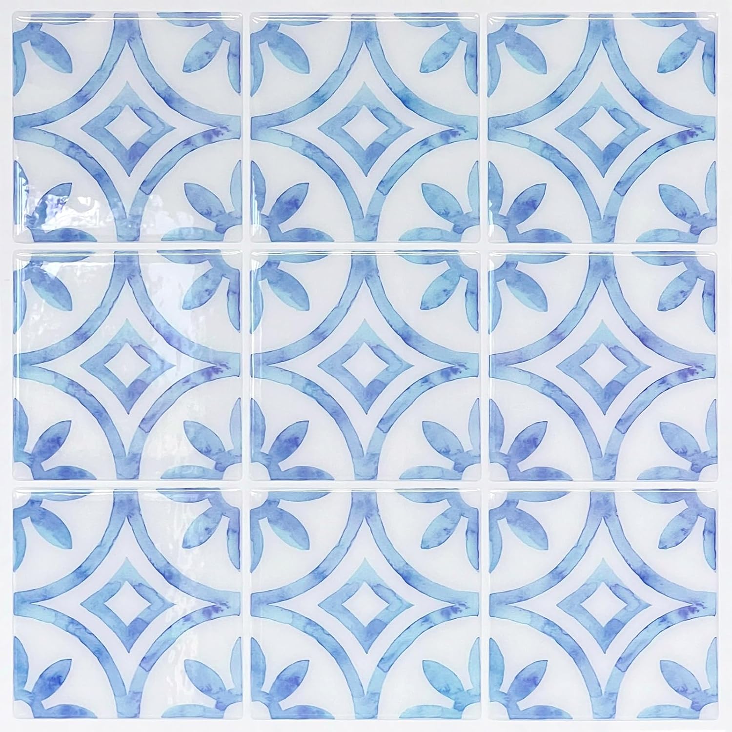 thumbnail video image 2 of 5 Sheets Peel and Stick Backsplash, Premium Self Adhesive Wall Tiles Peel and Stick -11.8" x 11.8" for Bathroom, Fireplace, RV, Kitchen (Blue and White Porcelain), 2 of 10