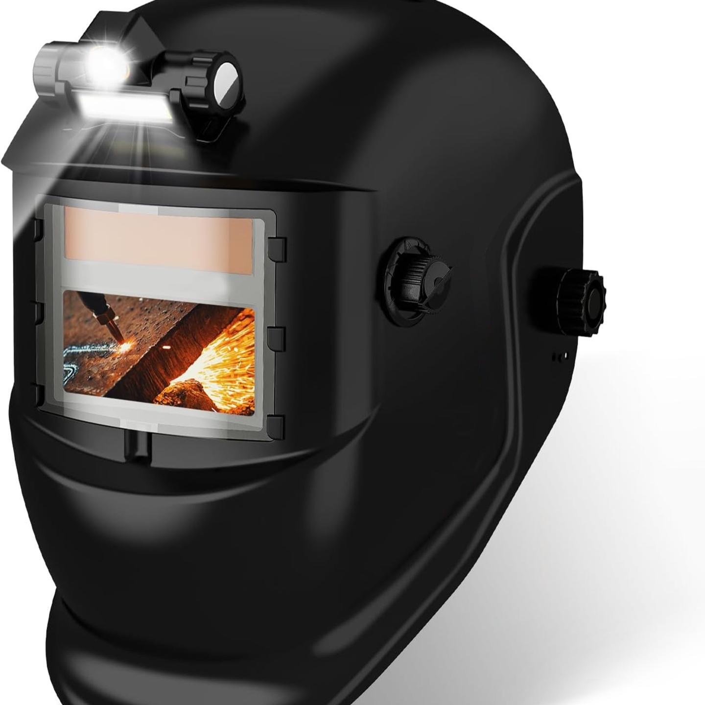 thumbnail video image 2 of True Color Auto-Darkening Welding Helmet with LED Light – Solar Powered Hood for TIG, MIG, ARC Welding, 2 of 8