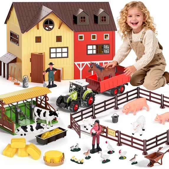 thumbnail video image 2 of Aijohnny Farm Animals Barn House Toys, Farm Figures Play Set for Kids & Toddlers, Birthday Eastert Gifts for 1-3 3-5 5-8 Year Old, 2 of 8