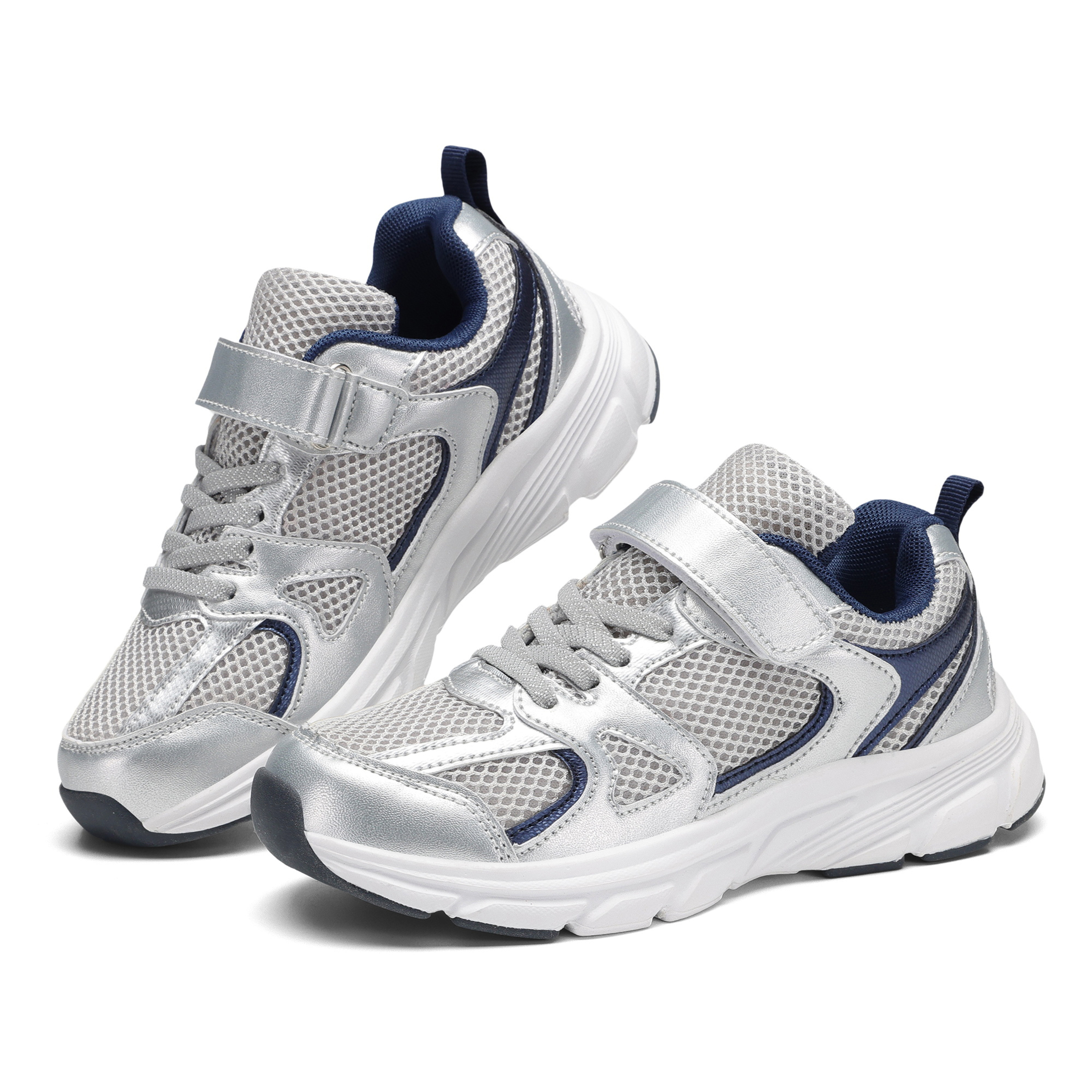 thumbnail video image 2 of Kids Tennis Sneakers for Boys Girls, Breathable Mesh Hook and Loop Lightweight Athletic Shoes, 2 of 7