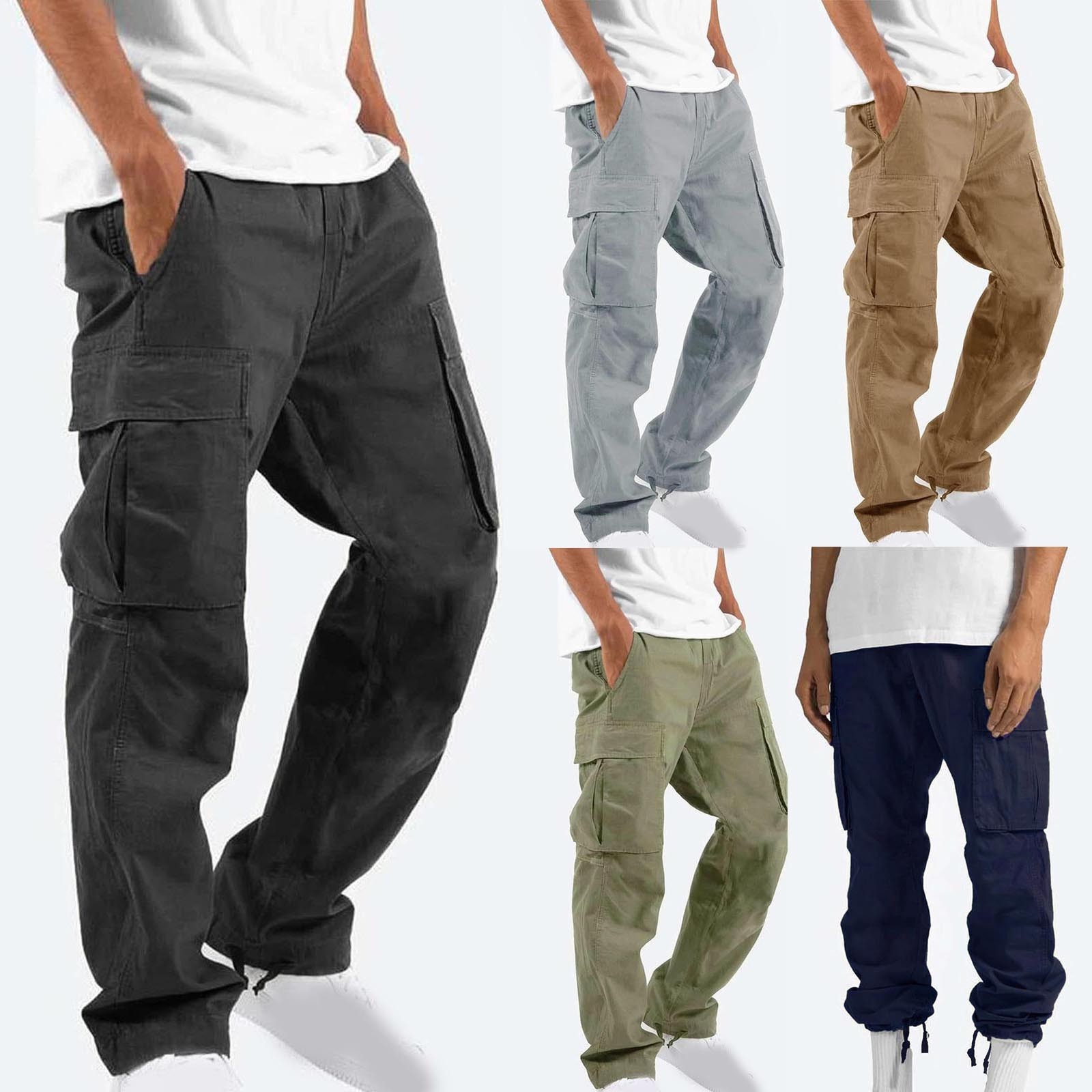 thumbnail video image 2 of WREESH Men's Cargo Pants Solid Casual Multiple Pockets Outdoor Straight Type Fitness Pants Trousers Black, 2 of 10