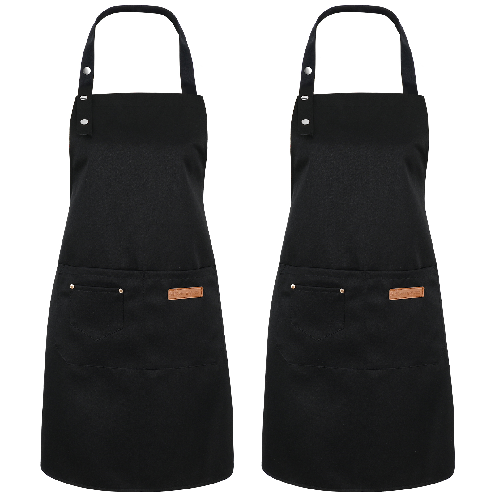 thumbnail video image 2 of AOWOO 2 Pack Kitchen Bib Apron, Adjustable Waterdrop Resistant Apron with 3 Pockets, Kitchen Cooking Chef Apron for Women Men, Unisex Black Apron for Kitchen Cooking Baking Crafting BBQ Drawing, 2 of 8