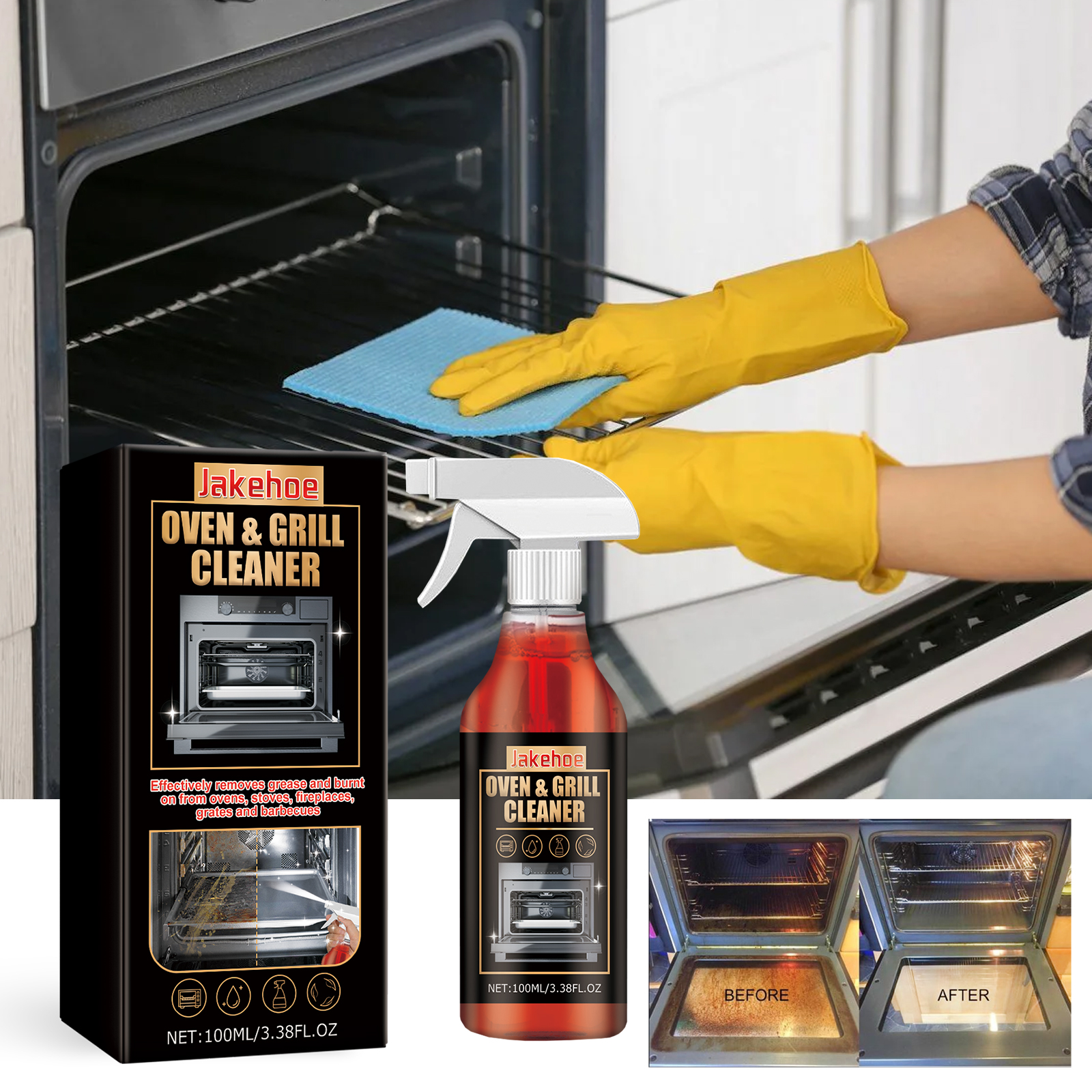 thumbnail video image 2 of Jakehoe Stove & Oven Foam Cleaner Stain & Deodorizer, Odor & Grease Remover for Ovens & Grills, 2 of 5