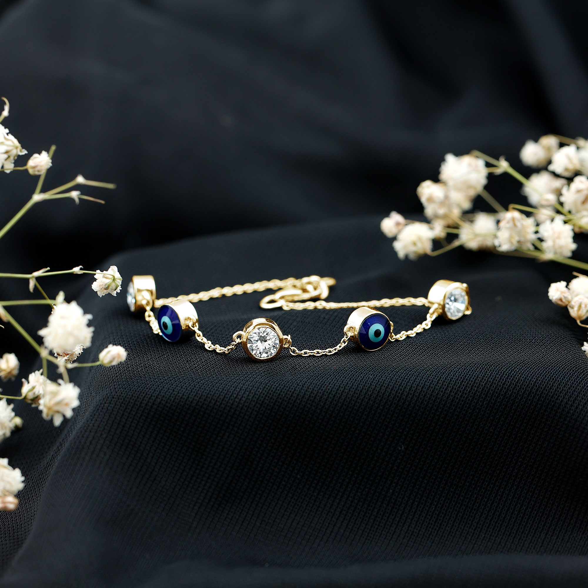 thumbnail video image 2 of Rosec Jewels Lab Grown Diamond Evil Eye Bracelet for Women - Diamond Station Bracelet - EF-VS Grade, 18K White Gold, 7.0 inches, 2 of 9