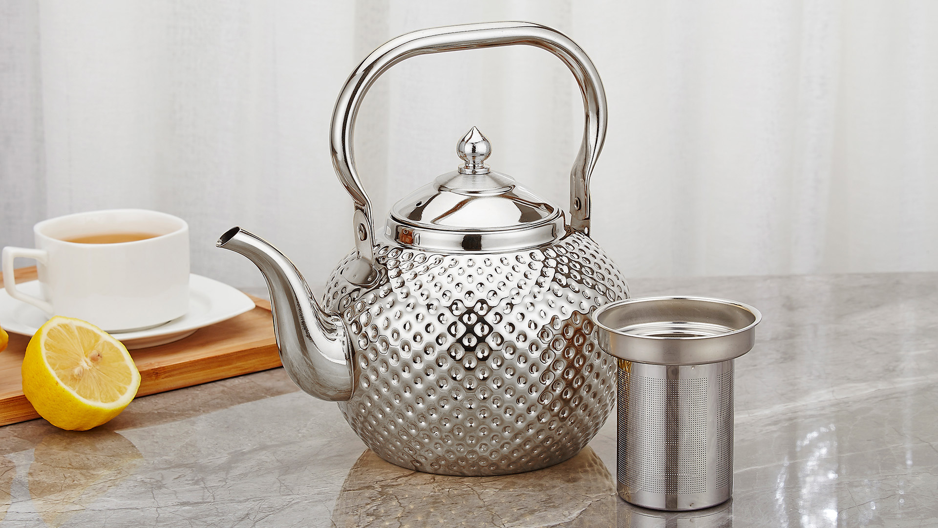 thumbnail video image 2 of SANQIAHOME 2000ml teapot with Infuser stainless steel Water Boilers lifting handle Tea Maker Water Kettle for Induction/Gas silver, 2 of 11