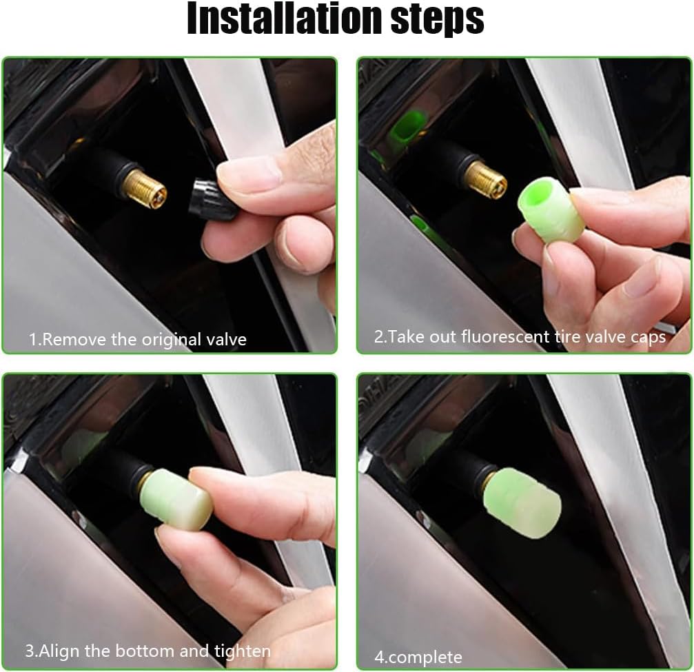 thumbnail video image 2 of 20 Pcs Glow-in-The-Dark Car Tire Valve Cap Set, 5 Colors Light Up Valve Stem Caps Universal for Cars Trucks SUVs Motorcycles and Bikes, 2 of 10