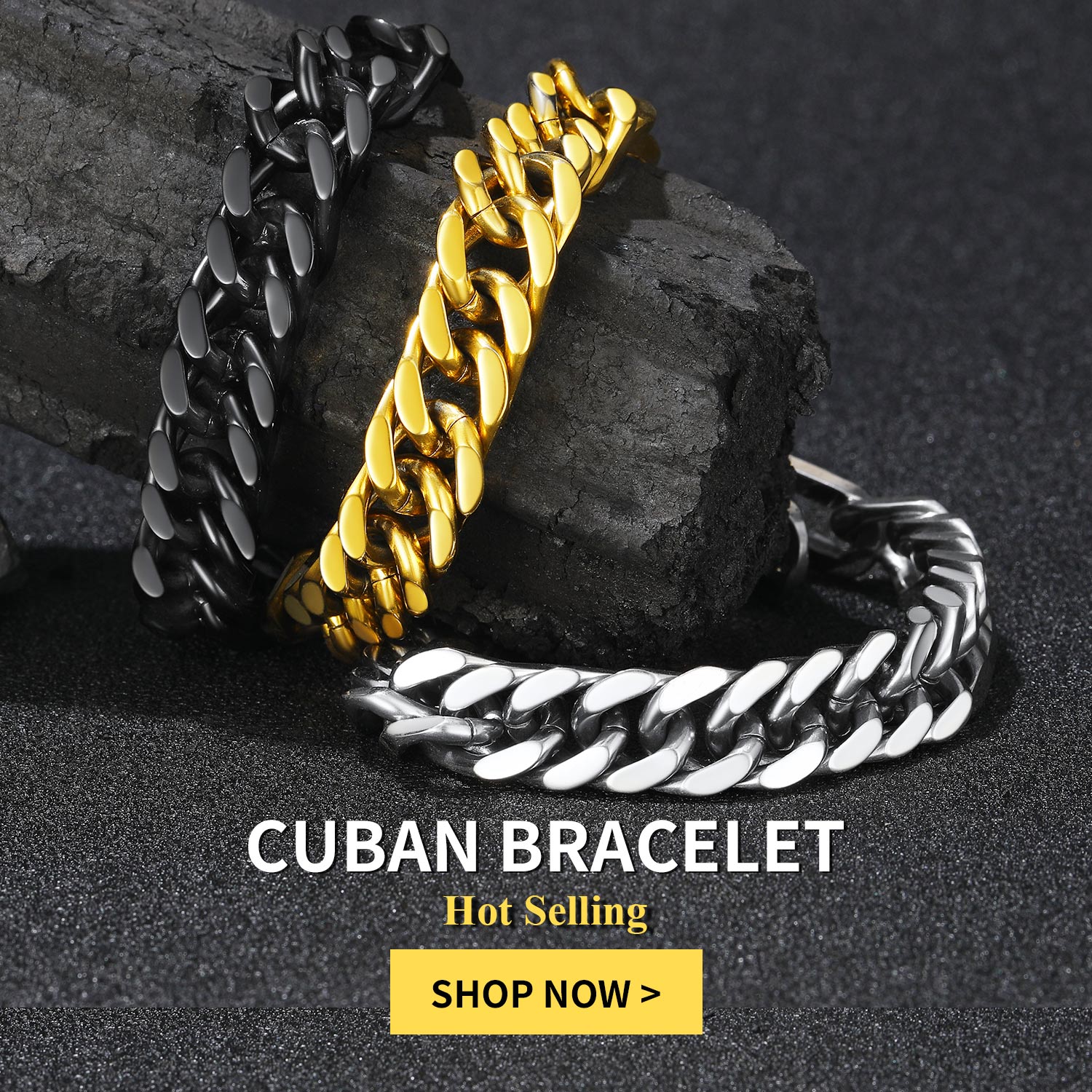 thumbnail video image 2 of ChainsHouse Men's Bracelets Stainless Steel Cuban Link Bracelet for Women, 8mm/12mm/17mm Width 7.5"/8.3"/9" Black Chain Wrist Birthday Holiday Jewelry Gift, 2 of 8