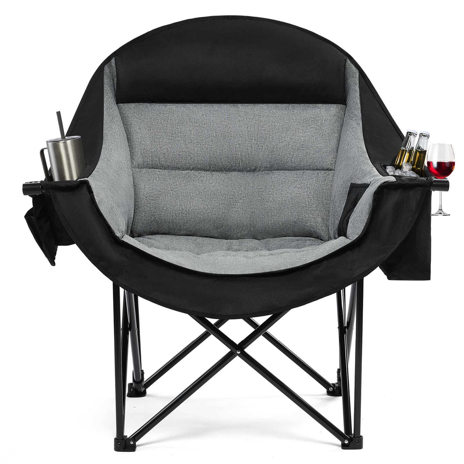 thumbnail video image 2 of Oversized Camping Chair Heavy Duty 500lbs Capacity with Cup Holder & Cooler Bag, 2 of 11