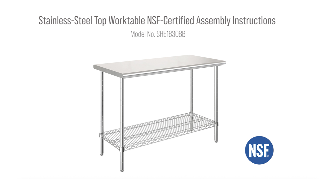 thumbnail video image 2 of Seville Classics NSF Commercial Stainless Solid Steel Top Work Table Island Utility Cart, 49" W x 24" D x 35.5" H, 2 of 9