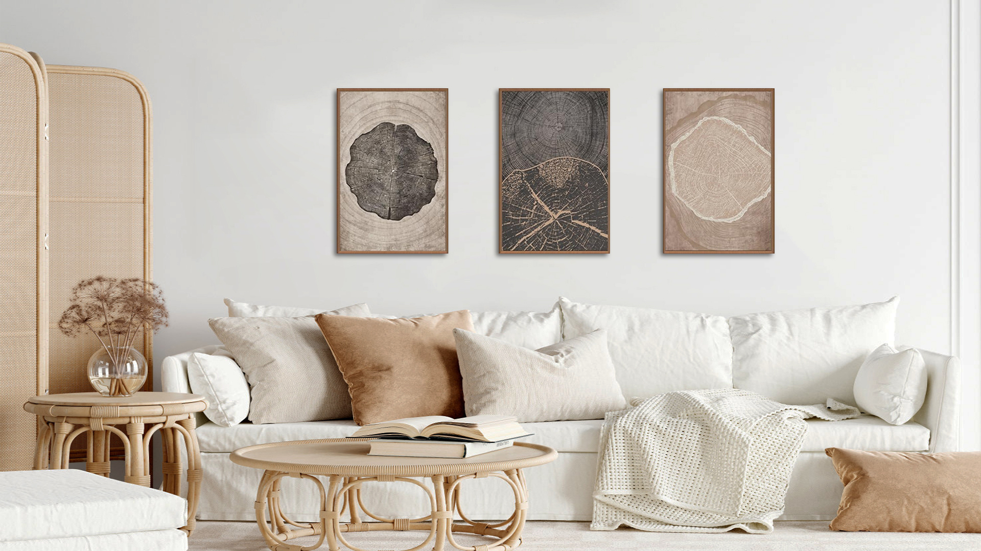 thumbnail video image 2 of Neutral Brown Tree Rings Canvas Wall Art Modern Beige Tan Wood Stump Framed Wall Decor Vintage Abstract Tree Spiral Art Print Nature Black Artwork Set of 3 for Living Room Bedroom Office 16"x24", 2 of 10