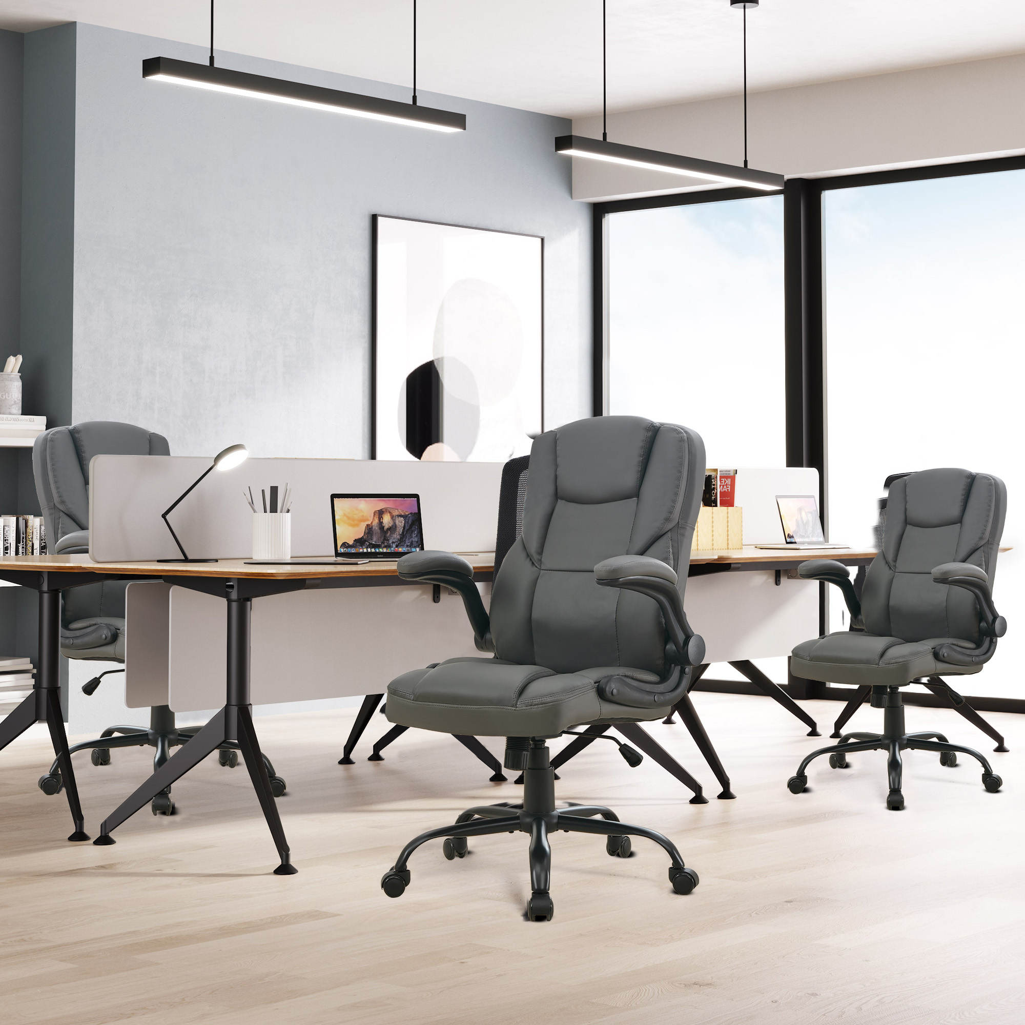 thumbnail video image 2 of JONPONY Leather Office Chair, Big and Tall Office Chair 400LBS Wide Seat Ergonomic Computer Desk Chair High Back Executive Leather Chair Adjustable Task Chair Lumbar Back with 1-Year Warranty, Grey, 2 of 13