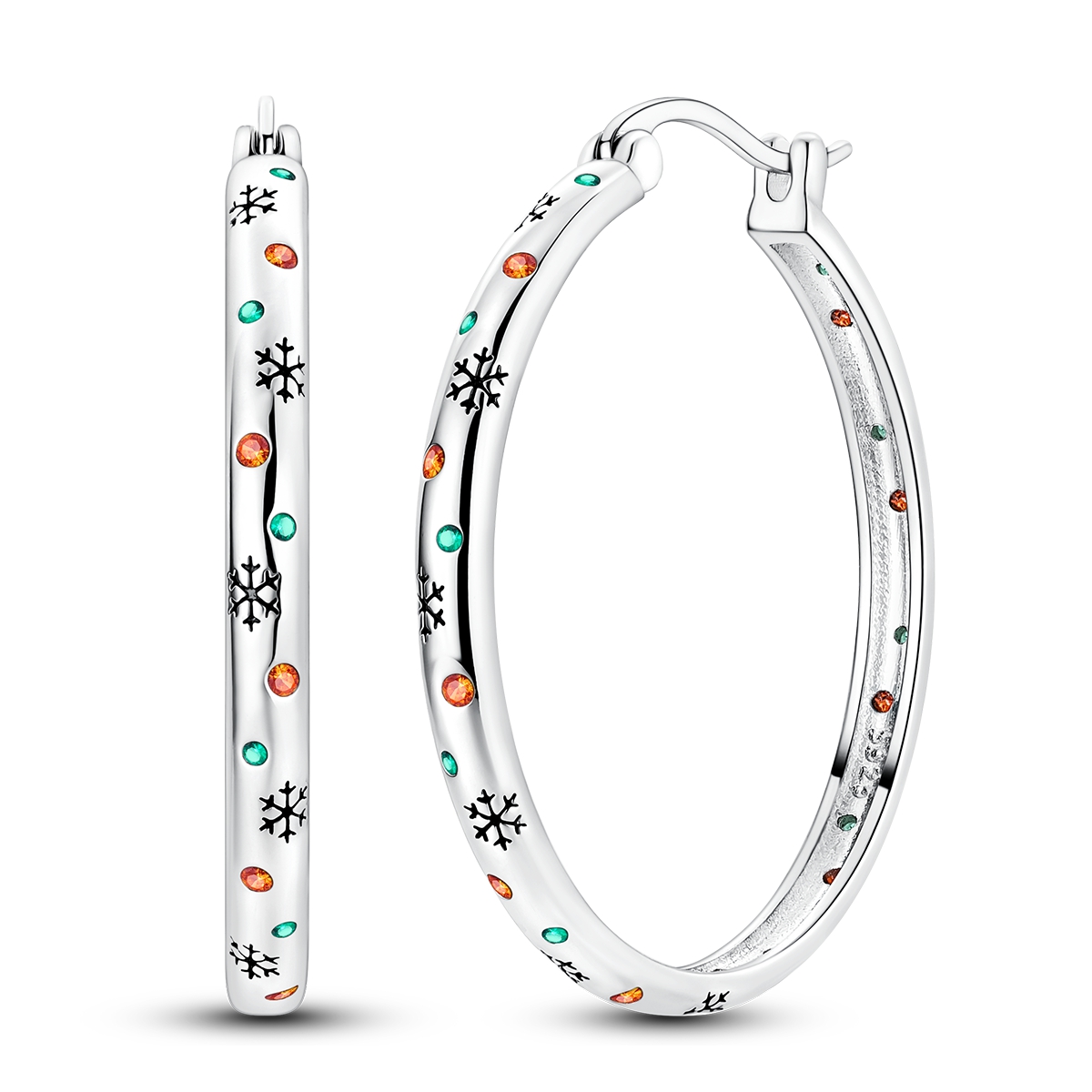 thumbnail video image 2 of MULA 35mm 925 Sterling Silver Snowflake Hoop Earrings for Women, Hypoallergenic Sparkling Cubic Zirconia Jewelry Christmas Gift with Box, 2 of 8
