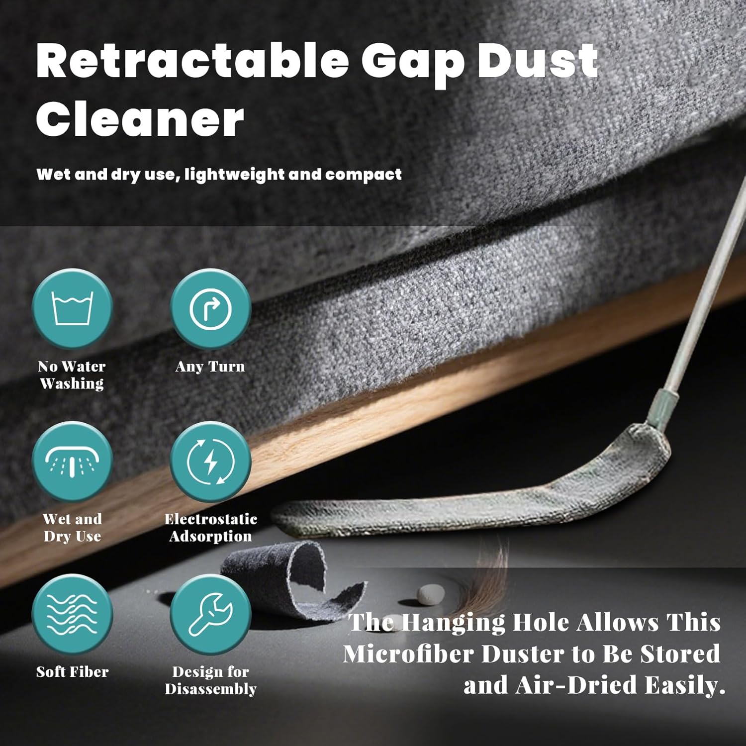 thumbnail video image 2 of Saker Plus Flat Duster,Retractable Microfiber Gap Dust Cleaning with Bendable & Removable Head,Reusable Washable Dusting Wand for Home,Ceiling,Blinds, 2 of 9