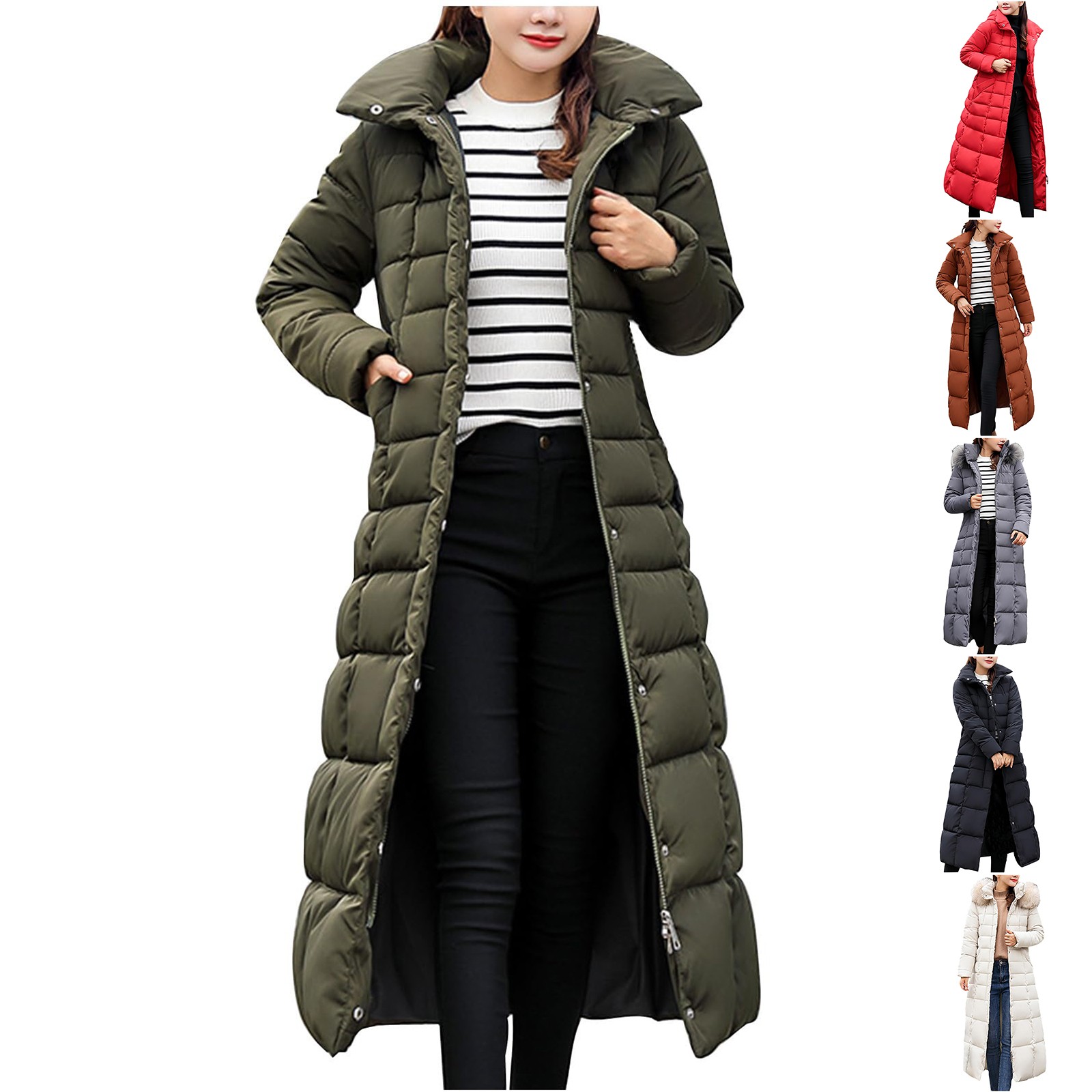 thumbnail video image 2 of Delayuji Thickened Lined Parka Women'S Down Jackets Women's Hooded Puffer Down Coat Long Winter Jacket with Hood Quilted Jacket Ladies Coats AG L, 2 of 7