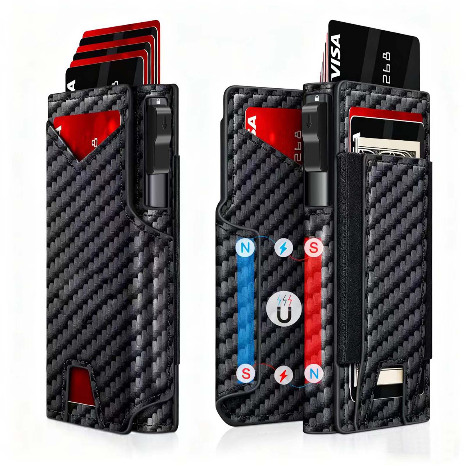 thumbnail video image 2 of Modern Men's Slim Leather Wallet Ultra-Thin RFID Blocking Bifold with POP UP Card Slot & Magnetic Money Clip Black Wallet Front Pocket Design Holds 12+ Cards & Cash  Gift for Dad/Husband, 2 of 9