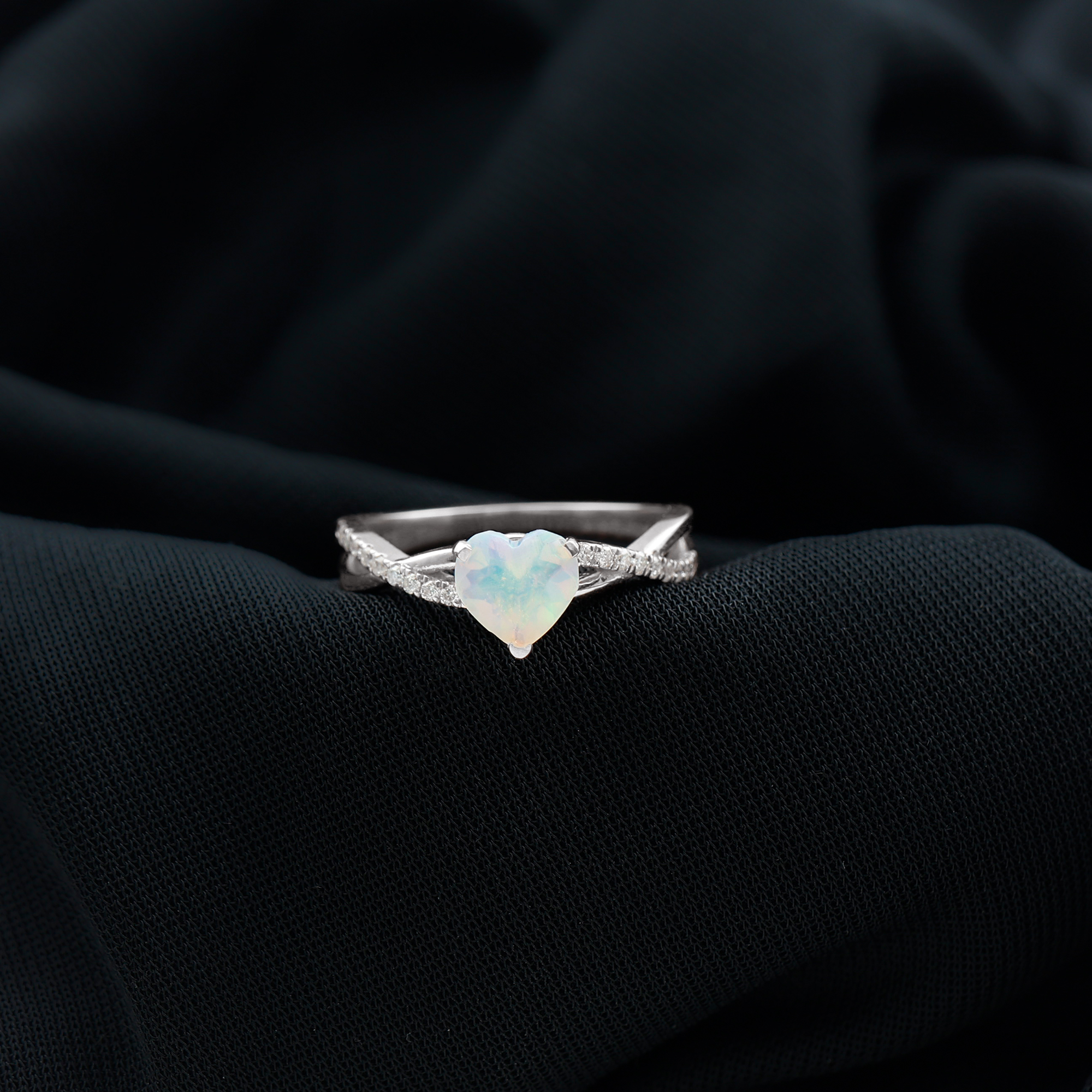 thumbnail video image 2 of Rosec Jewels Ethiopian Opal Solitaire Crossover Ring with Diamond - 1 ct Engagement Ring, 925 Sterling Silver, US 4.00, 2 of 9