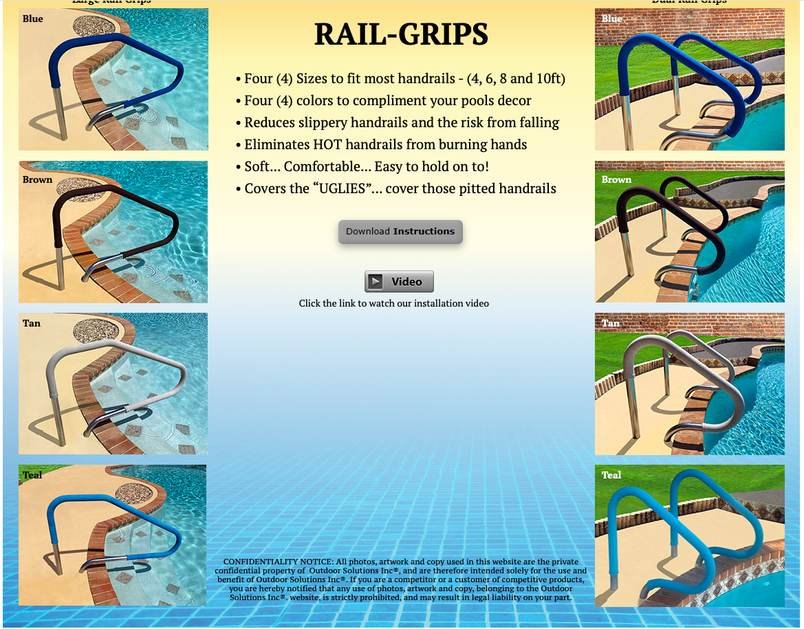 thumbnail video image 2 of Outdoor Solutions Inc. Rail Grips Pool Handrail Cover, Pool Ladder Cover, Non-Slip Swimming Pool Handrail Grips, Pool Handle Covers for Inground Pools - 4-Feet, Teal, 2 of 6