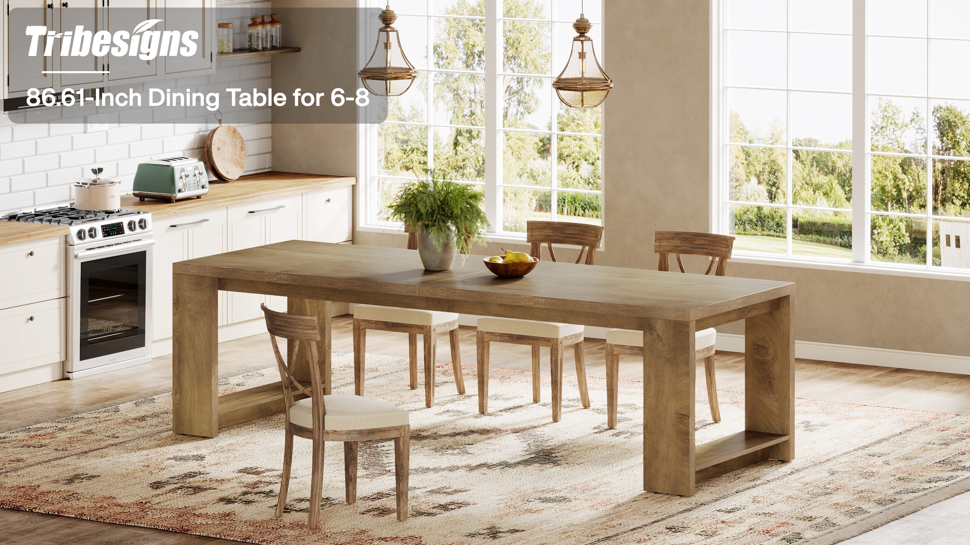 thumbnail video image 2 of Tribesigns 86.61-inch Dining Table for 6-8, Farmhouse Kitchen Table, Extra Long Rectangular Dinner Table, Black, 2 of 8