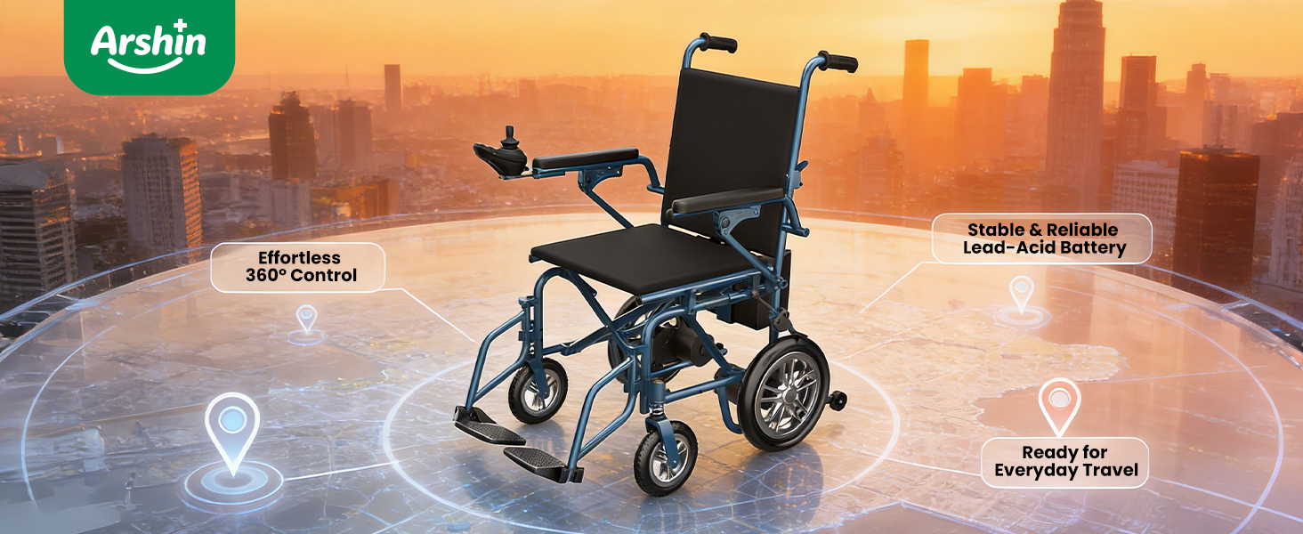 thumbnail video image 2 of Arshin Foldable Electric Wheelchair for Seniors,All Terrain Motorized Wheelchair for Seniors with Detachable Battery,Warranty,Blue, 2 of 10