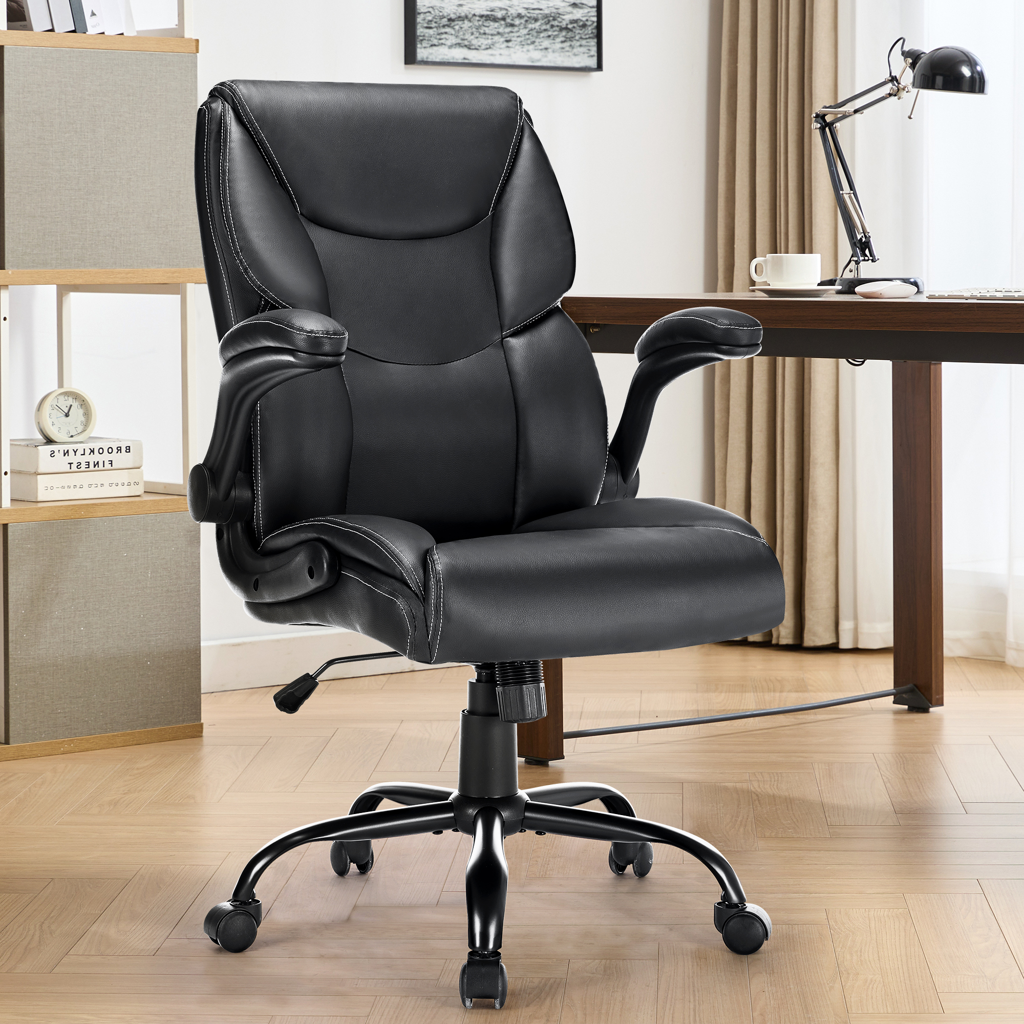 thumbnail video image 2 of JONPONY Leather Office Chair, Big and Tall Office Chair 400LBS Wide Seat Ergonomic Computer Desk Chair High Back Executive Leather Chair Adjustable Task Chair, Black, 2 of 8