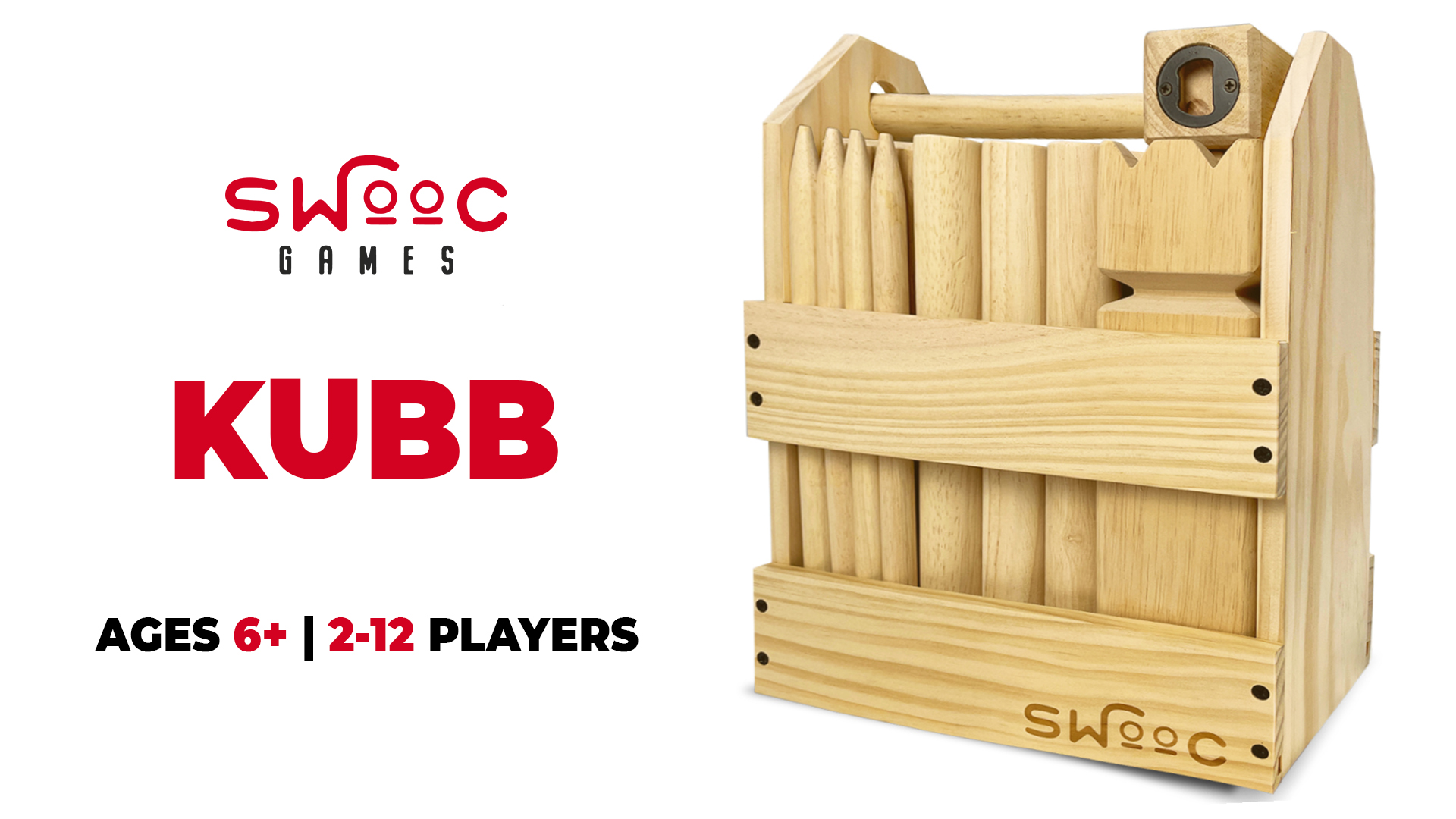 thumbnail video image 2 of SWOOC - Kubb Yard Game Set - Premium Hardwood Viking Chess w/ Crate - Adults & Children Age 6 to 100, 2 of 7
