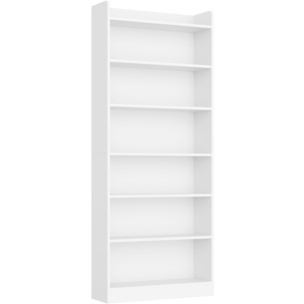thumbnail video image 2 of Renwick Wooden 7 Layer Open Shelf Bookcase with Compartment, White, 2 of 9