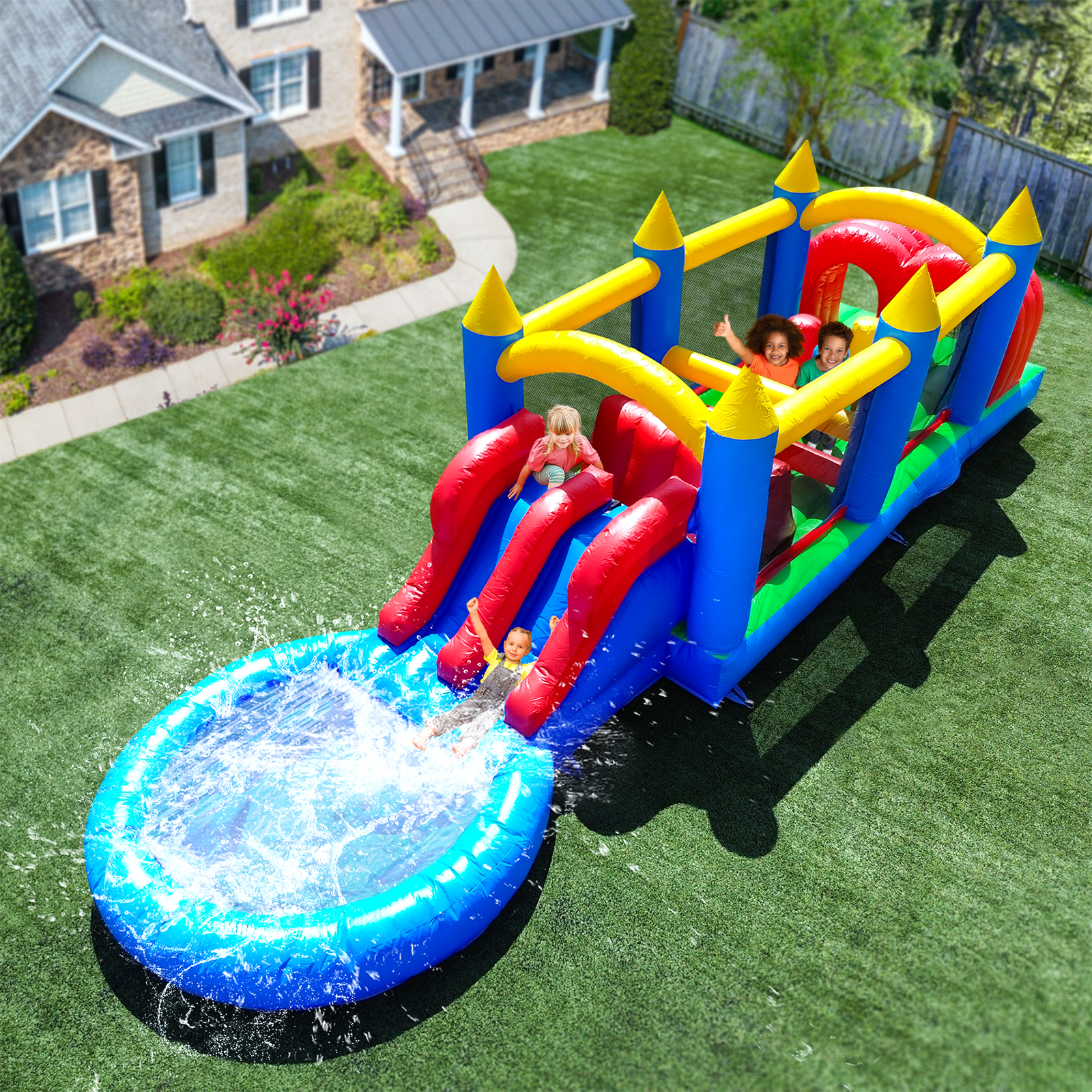 thumbnail video image 2 of Relunch 30FT Commercial PVC Inflatable Obstacle Course Bounce House Slide for Kids with Blower, Heavy Duty Quality Outdoor Party, 30x7.9x7.9FT, 2 of 11