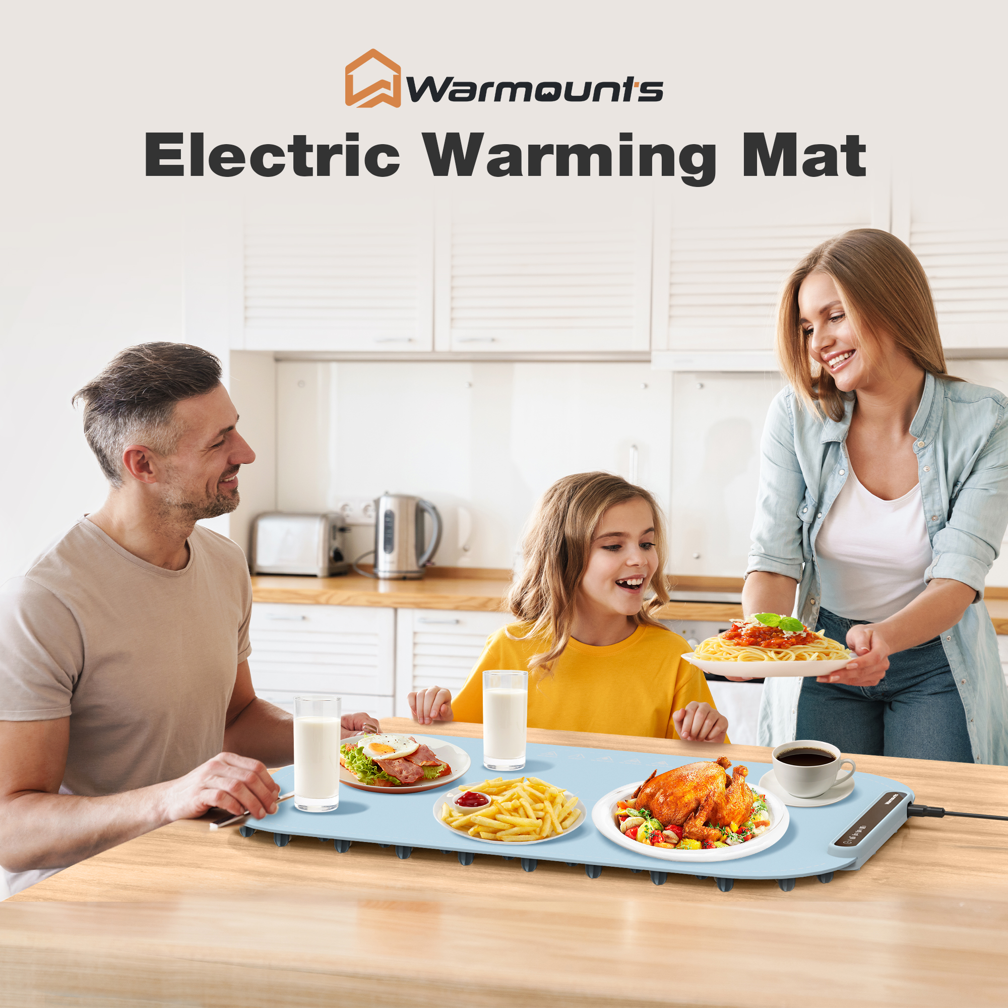 thumbnail video image 2 of WARMOUNTS Food Warming Mat, Portable Electric Warming Tray w/ 3 Adjustable Temperature, Full-Surface Heating in 10s, 3 Hour Auto Shut-Off, Roll Up Silicone Heating Pad for Food Buffet Home Daily Use, 2 of 8