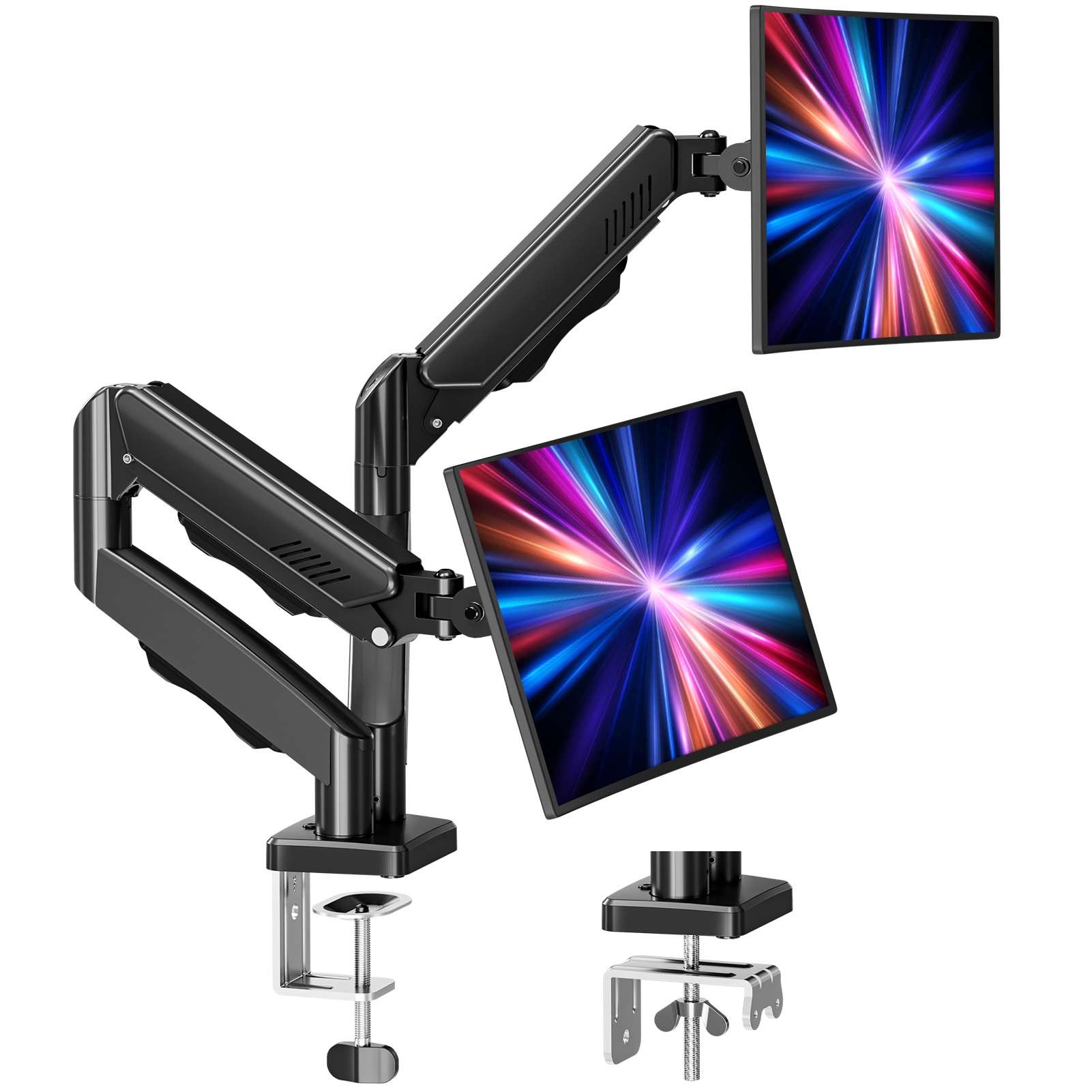 thumbnail video image 2 of MOUNT PRO Dual Monitor Stand for 22- 32 inch, 4.4-19.8 lbs Screens, Dual Monitor Desk Mount Height Adjustable, Monitor Arms for 2 Monitors, Home Office VESA Mounts with Gas Spring, 2 of 10