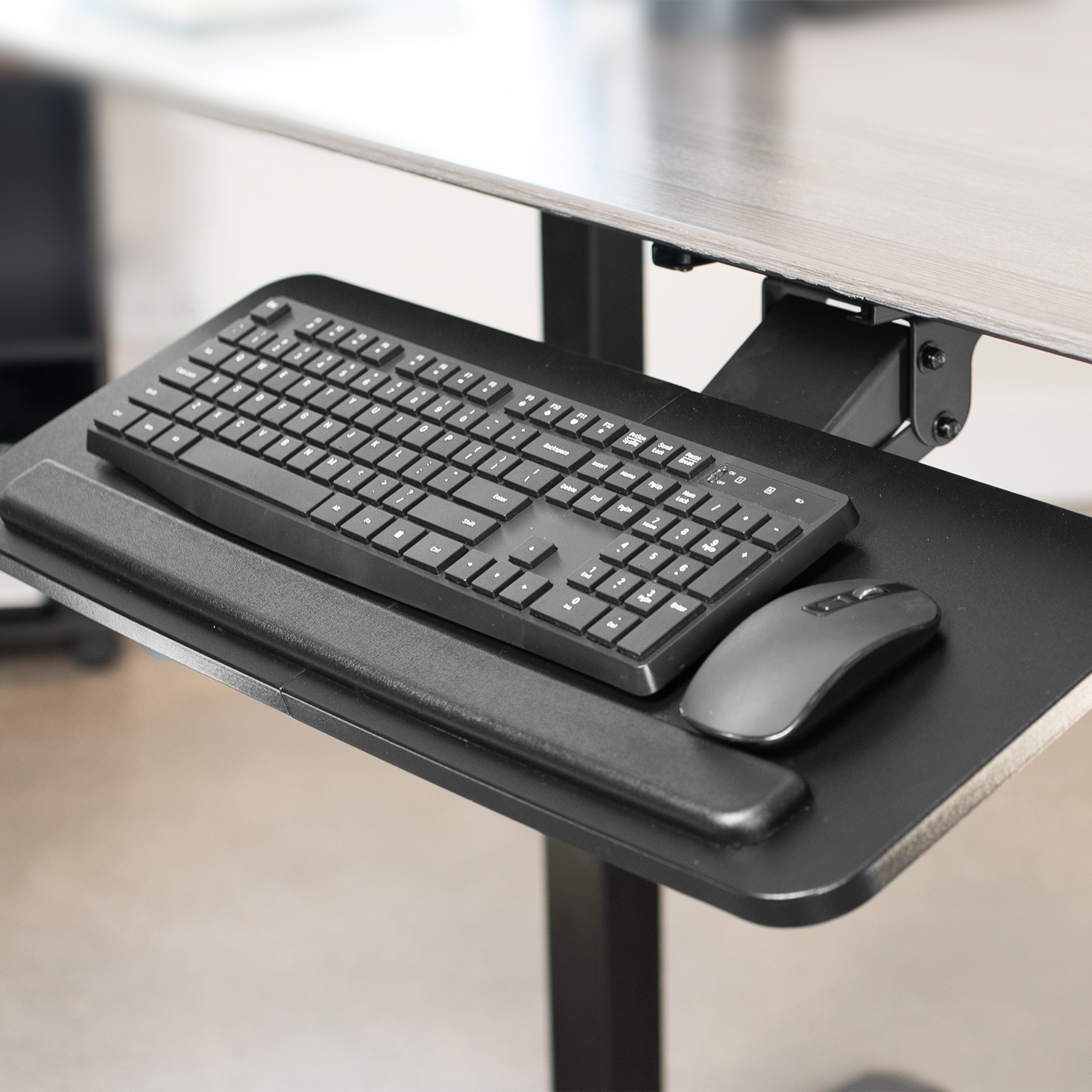 thumbnail video image 2 of VIVO Rustic Vintage Brown Computer Keyboard & Mouse Tray, Under Table Desk Mount, 2 of 9