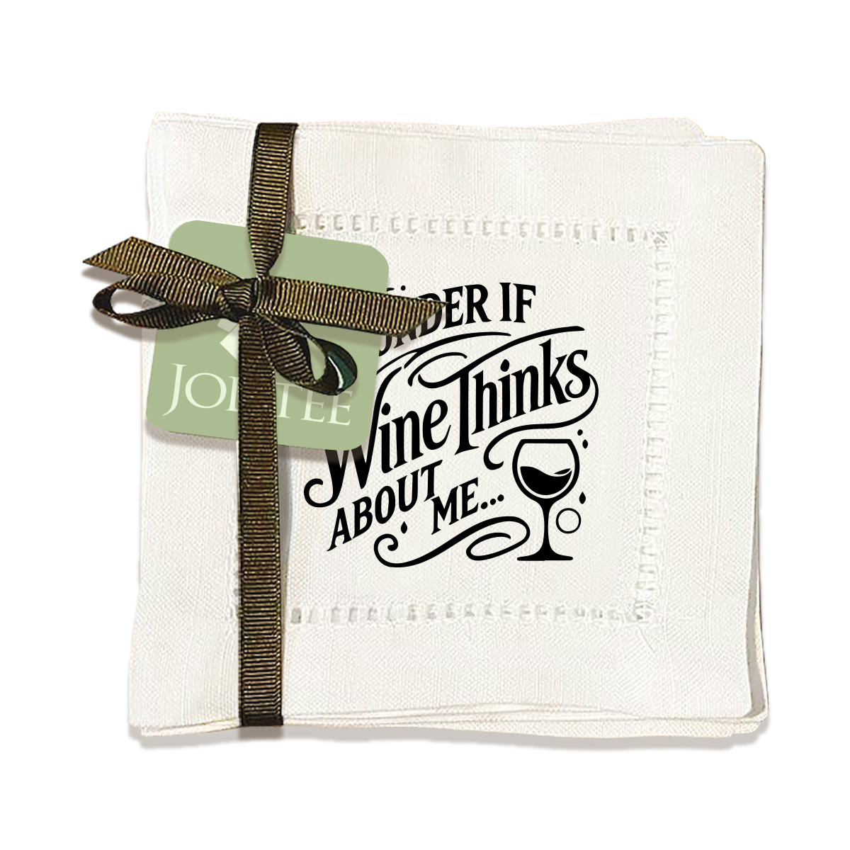 thumbnail video image 2 of Jolitee 6"x6" Hemstitch Cocktail Napkins, Linen-Like & Washable (I Wonder if Wine Thinks About Me), 2 of 8