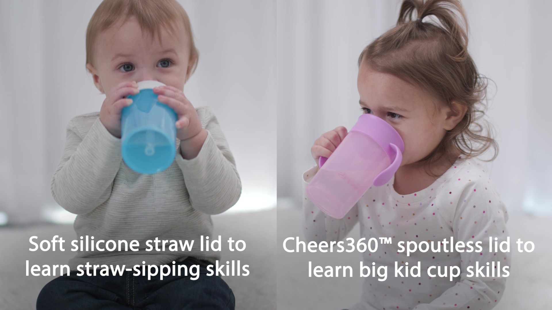 thumbnail video image 2 of Dr. Brown's Milestones Straw-to-360 Convertible Toddler Cup Set, Pink/Coral, 10 oz, 9m+, 1 Pack, 2 of 13