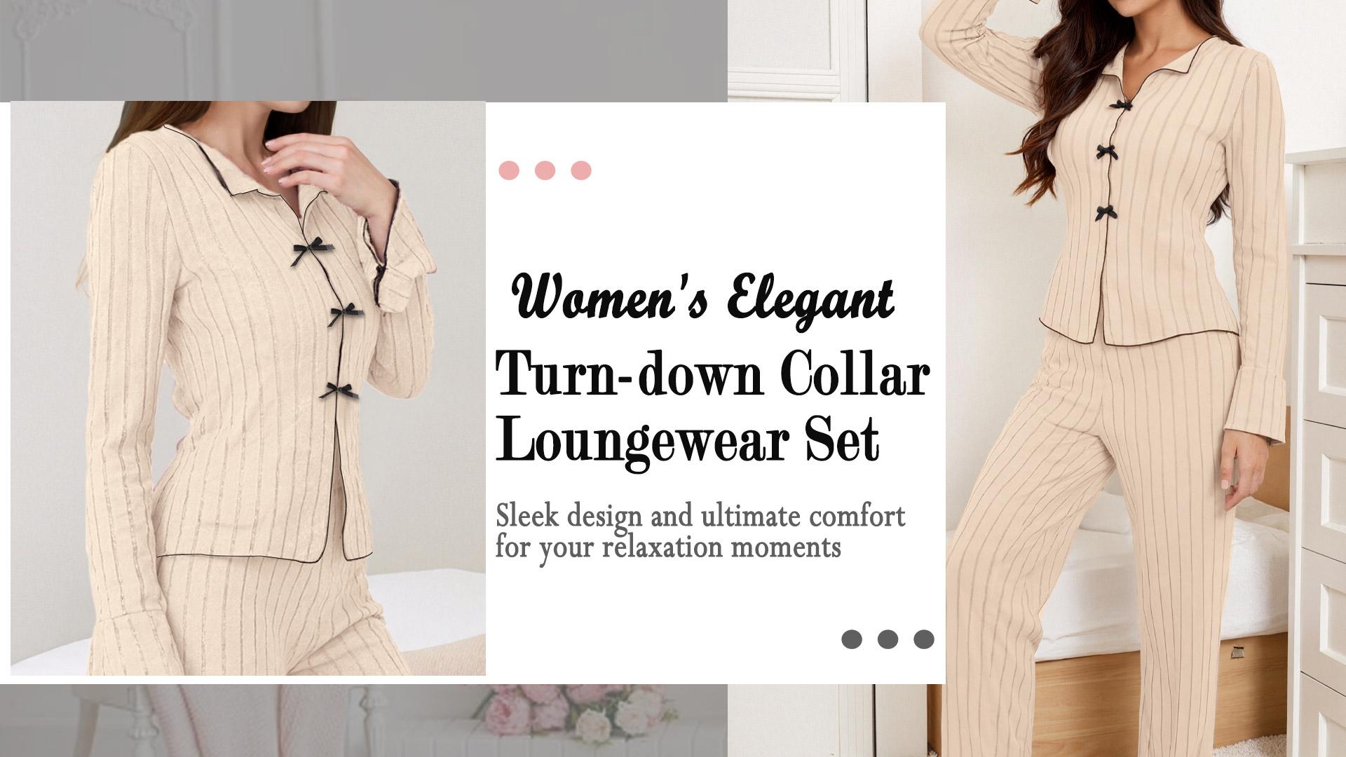 thumbnail video image 2 of Aivtalk Pajama Sets for Women Fall Long Sleeve Sleepwear Ribbed Knit Button Down Ladies Pjs Set Bow Soft Top and Pants Loungewear 2 Piece Lotus Root Pink XL, 2 of 7