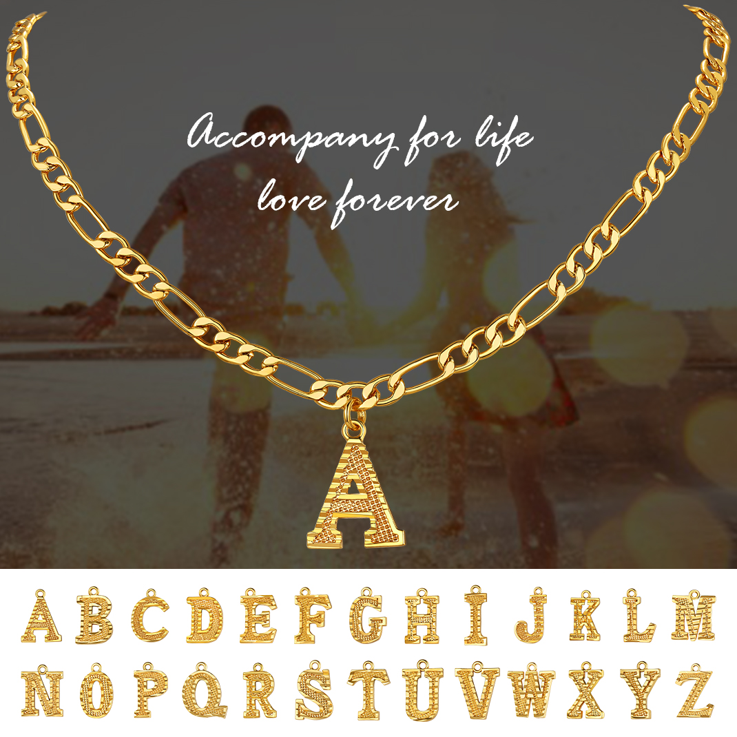 thumbnail video image 2 of KeyStyle Initial Necklace for Women Men Gold Plated Figaro Letter Chain Necklace Alphabet Choker Necklaces Jewelry Christmas Birthday Valentine's Day Gift, 2 of 10