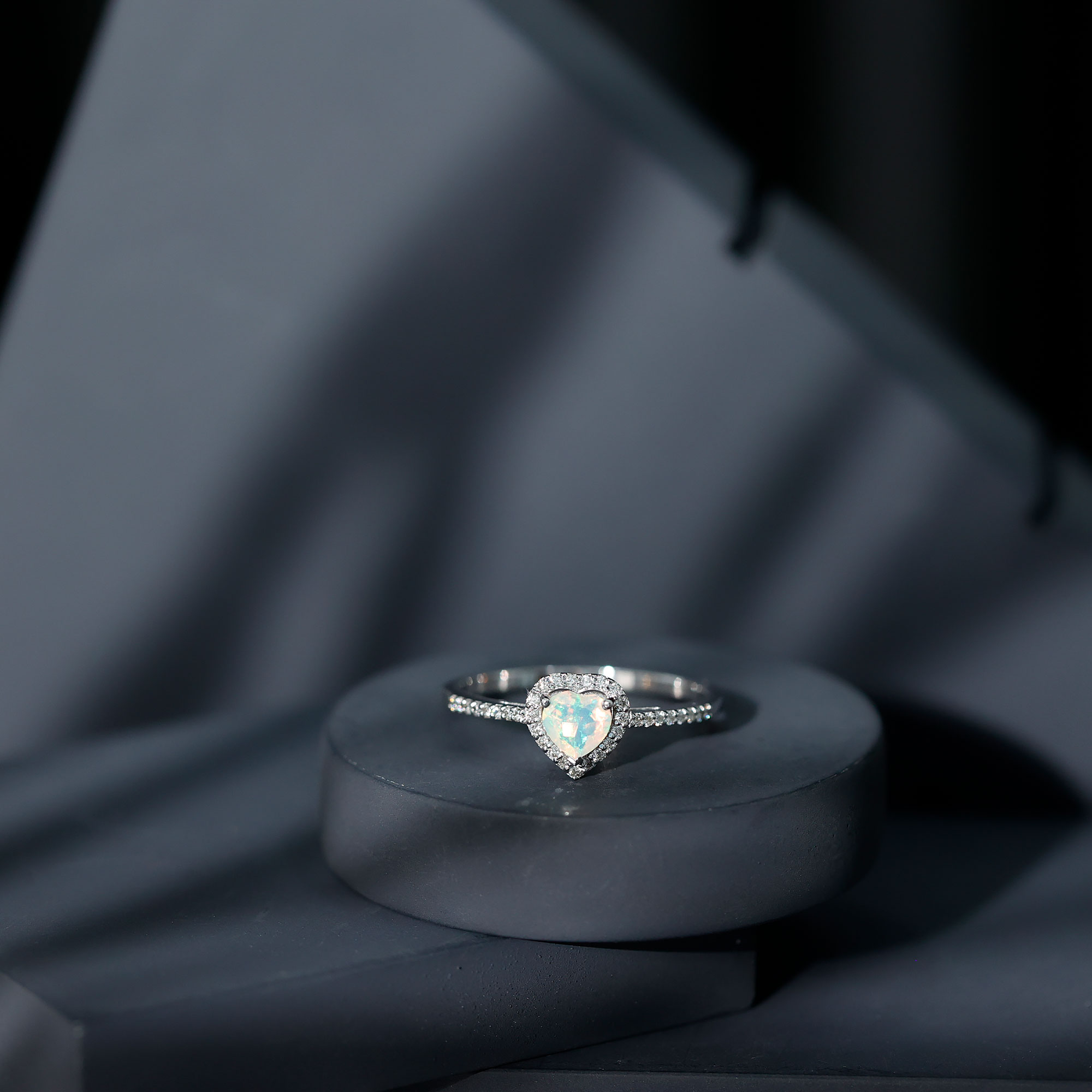 thumbnail video image 2 of Rosec Jewels 1 CT Ethiopian Opal and Diamond Ring, 6 MM Heart Shape Ethiopian Opal Ring, Opal Engagement Ring, 10K White Gold, US 9.00, 2 of 9